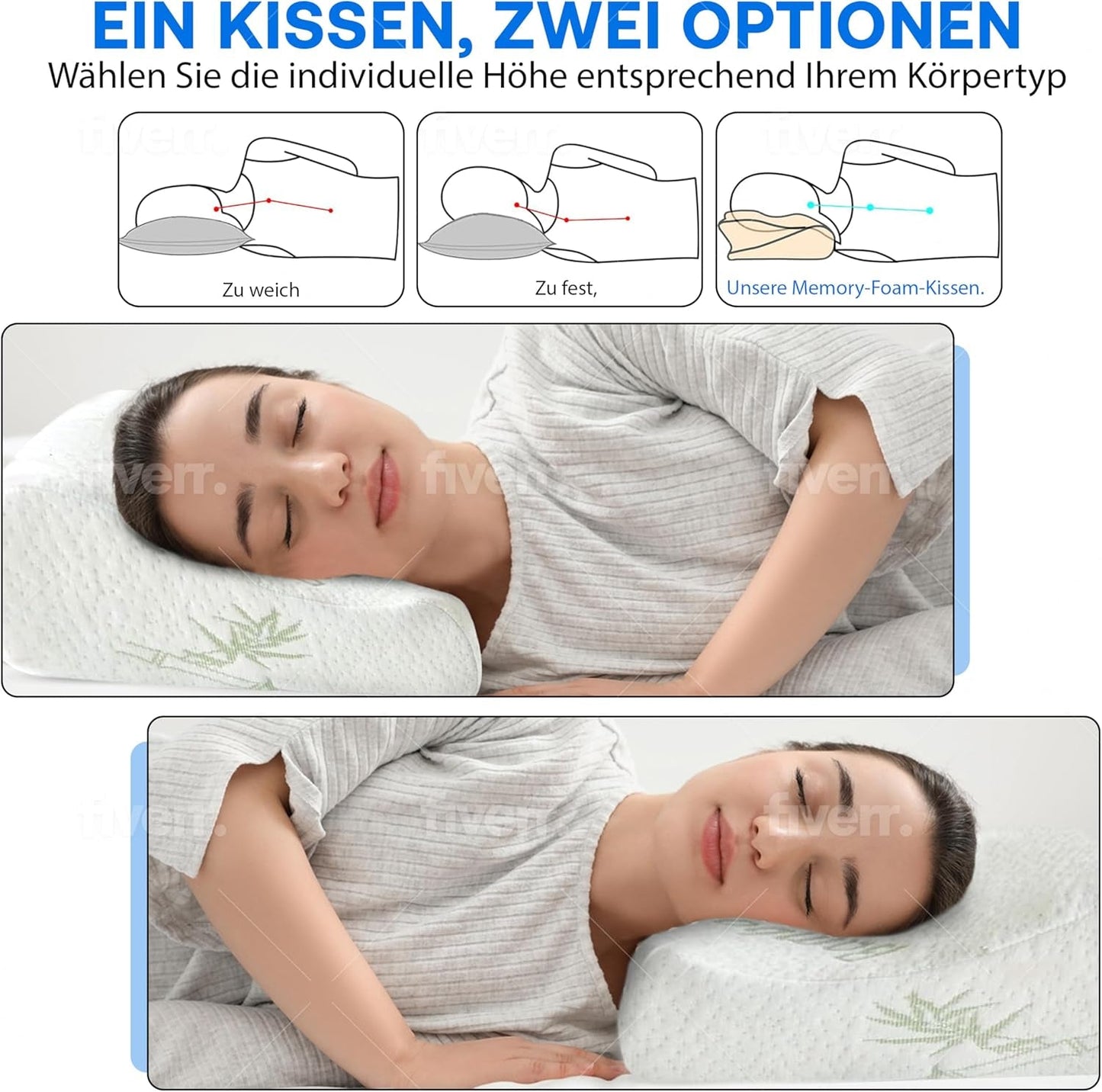 Ortopedyczna poduszka podtrzymująca szyję z pianki Memory - poduszka ergonomiczna, poduszka przeciw chrapaniu dla osób śpiących na boku, brzuchu i plecach, Pilow, 60 cm x 40 cm x 12 cm Poduszki ortopedyczne szyjki macicy Naty Shop