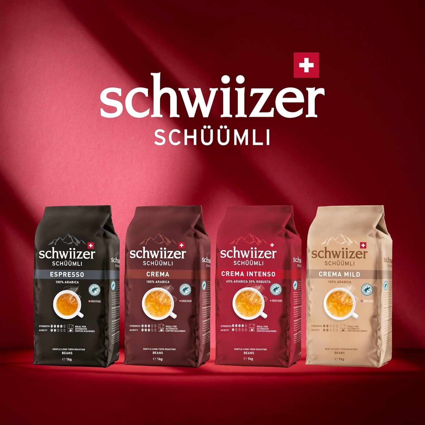 Schwiizer Schüümli Intenso, kapsułka, kawa mielona 1kg - Intensywność 4/5 - Certyfikat UTZ (opakowanie 4 szt.)
