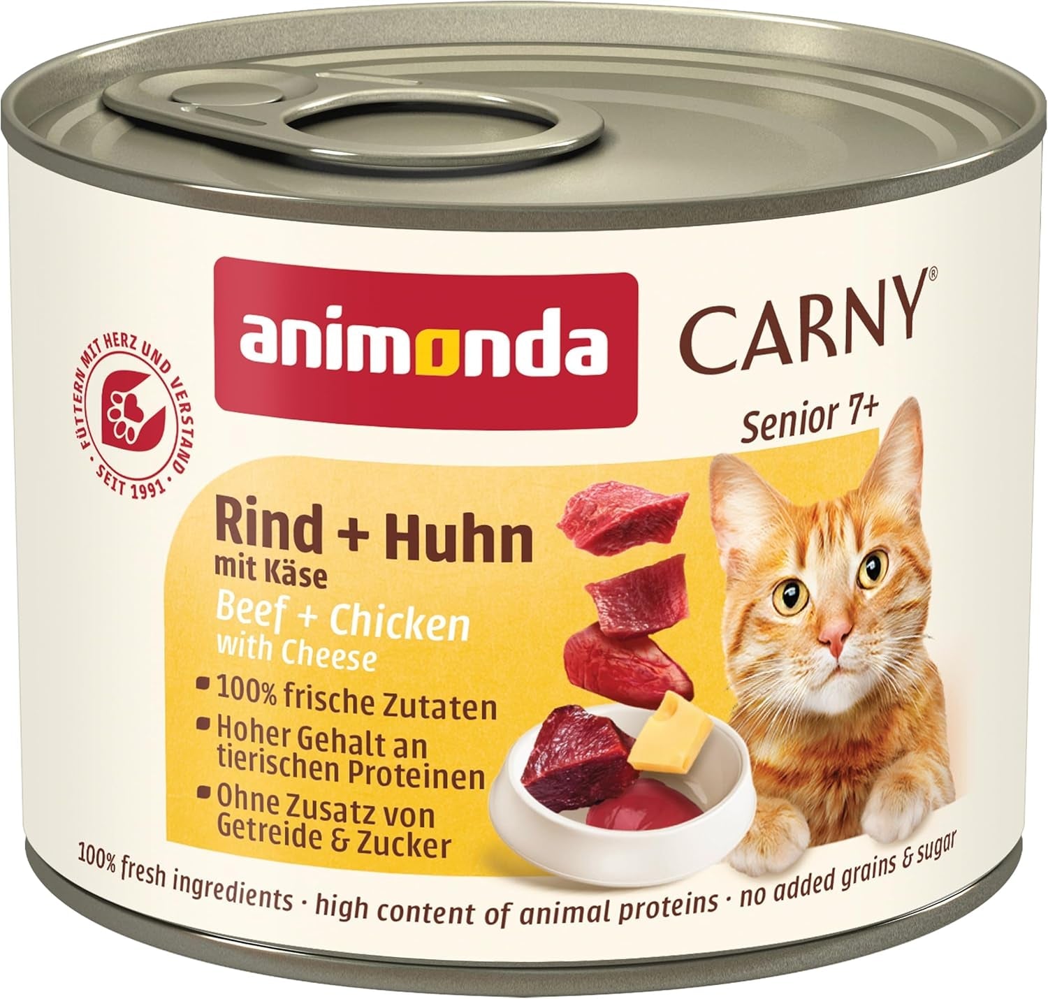 Animonda Carny Senior Mokra karma dla kotów z wołowiną + kurczakiem + serem (6 x 200g), bezzbożowa i bezcukrowa mokra karma dla kotów od 7 roku życia, ze świeżymi i mięsnymi składnikami