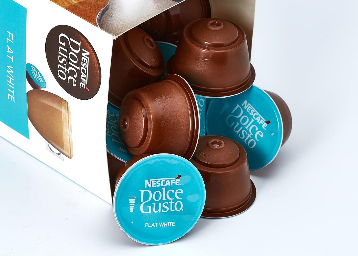 NESCAFÉ Dolce Gusto Flat White, 48 Kaffeekapseln, Arabica i Robusta Bohnen, Cremig-Milchiger Genuss, Kaffeekreation, Coffee-Shop Trend, Aromaversiegelte, opakowanie 9 sztuk (3x16 Kapseln)