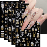 JMEOWIO Nagelsticker Weihnachten Gold Glitter Silber 8 Blatt Nail Art Naklejka Selbstklebend Nagelaufkleber Schneeflocke Winterurlaub Dekoration Nageldesign Zubehör