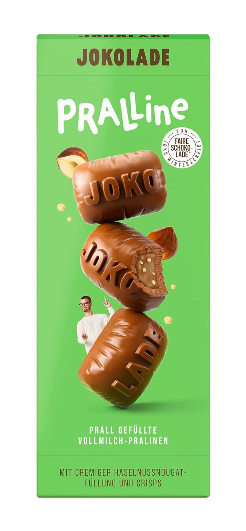 JOKOLADE PRALLINE Value Pack 12 x 80g | Obfite nadzienie z kremem nugatowym z orzechów laskowych i frytkami | Jasna czekolada od Joko Winterscheidt