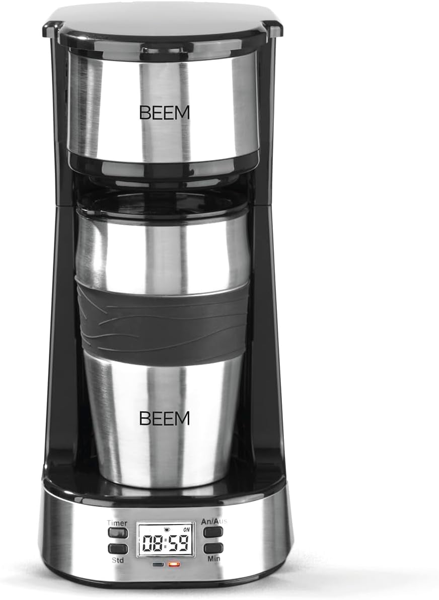 Ekspres BEEM THERMO 2 GO z pojedynczym filtrem i kubkiem termicznym 0,4 l | Filtr stały | Z 24-godzinnym timerem na poranną filiżankę gorącej kawy, bez czekania | 750 W