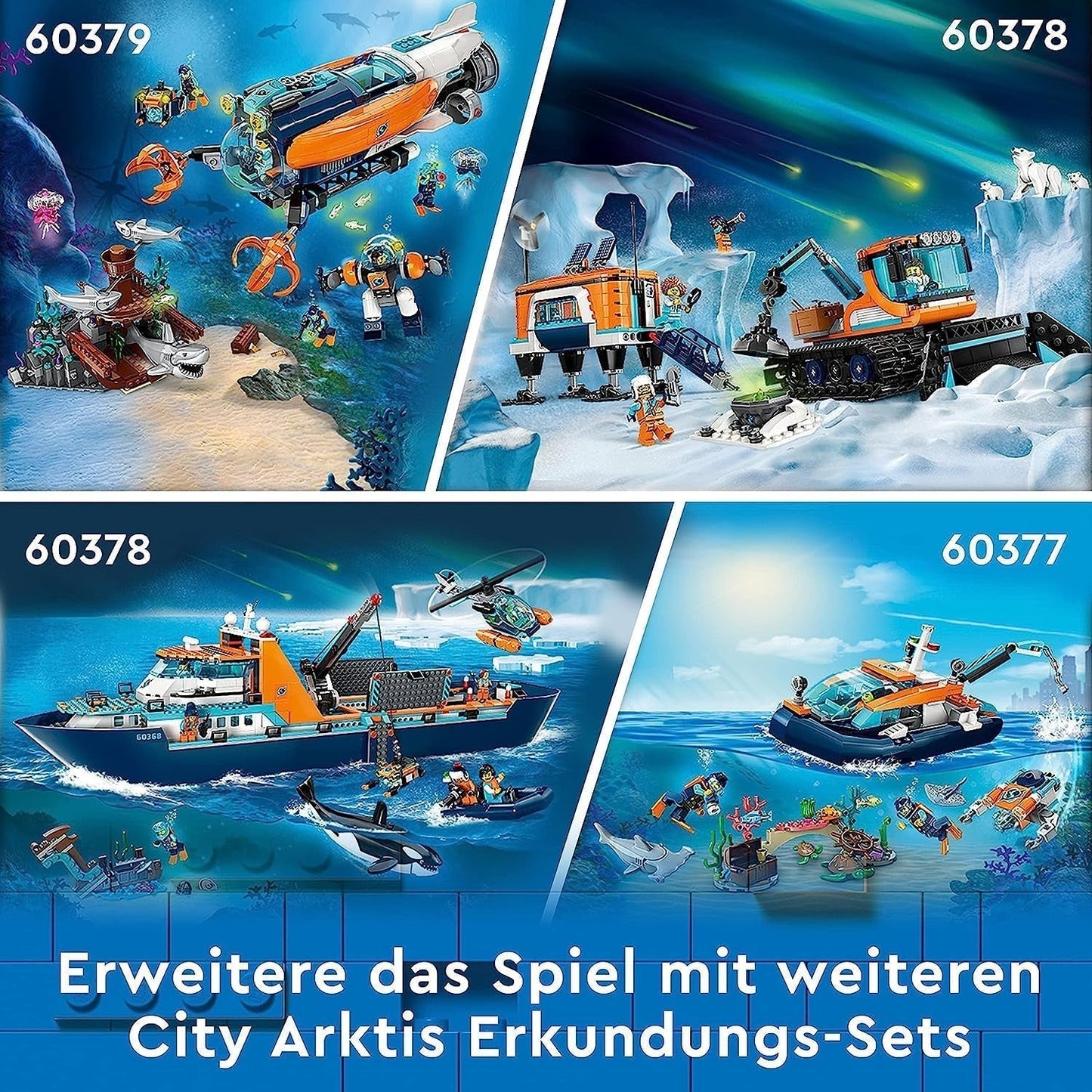 LEGO City Arktyczny statek badawczy, duża pływająca łódź zabawkowa z helikopterem, ponton, łódź podwodna Rov, wrak Wikinga, 7 minifigurek i figurka orki, prezent dla dzieci w wieku od 7 lat 60368 Zestawy do budowania Kup w sklepie LEGO