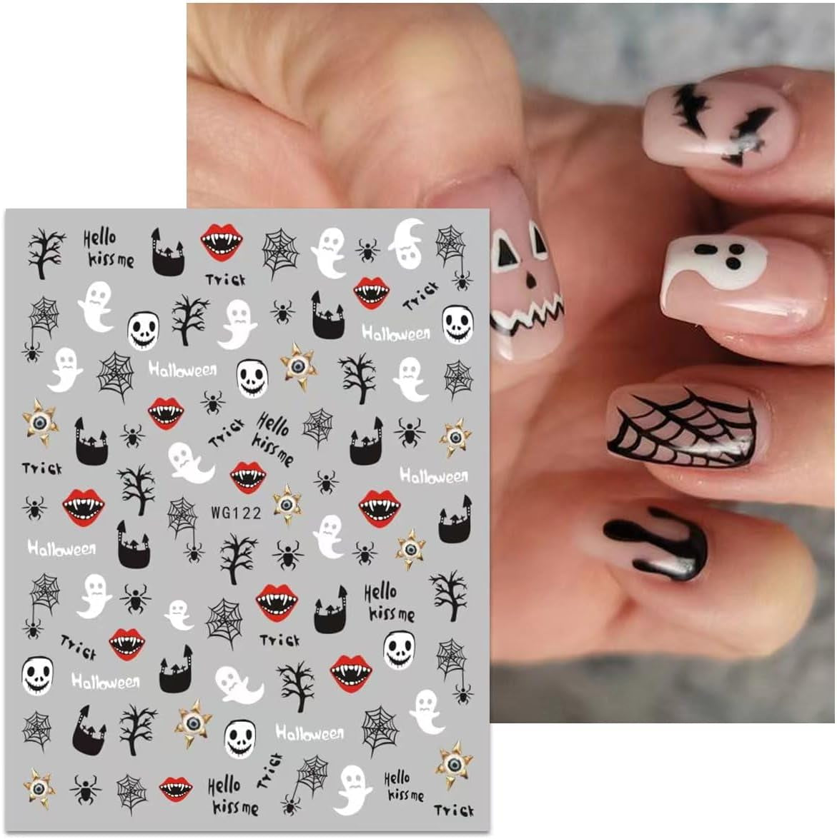 8 Blatt Nagelsticker Halloween Nagelaufkleber Selbstklebend Niedliches Kürbis-Schädel-Spinnennetz Niedlichen Kinder Geist Nail Art Naklejka Dekoration Nageldesign Zubehör