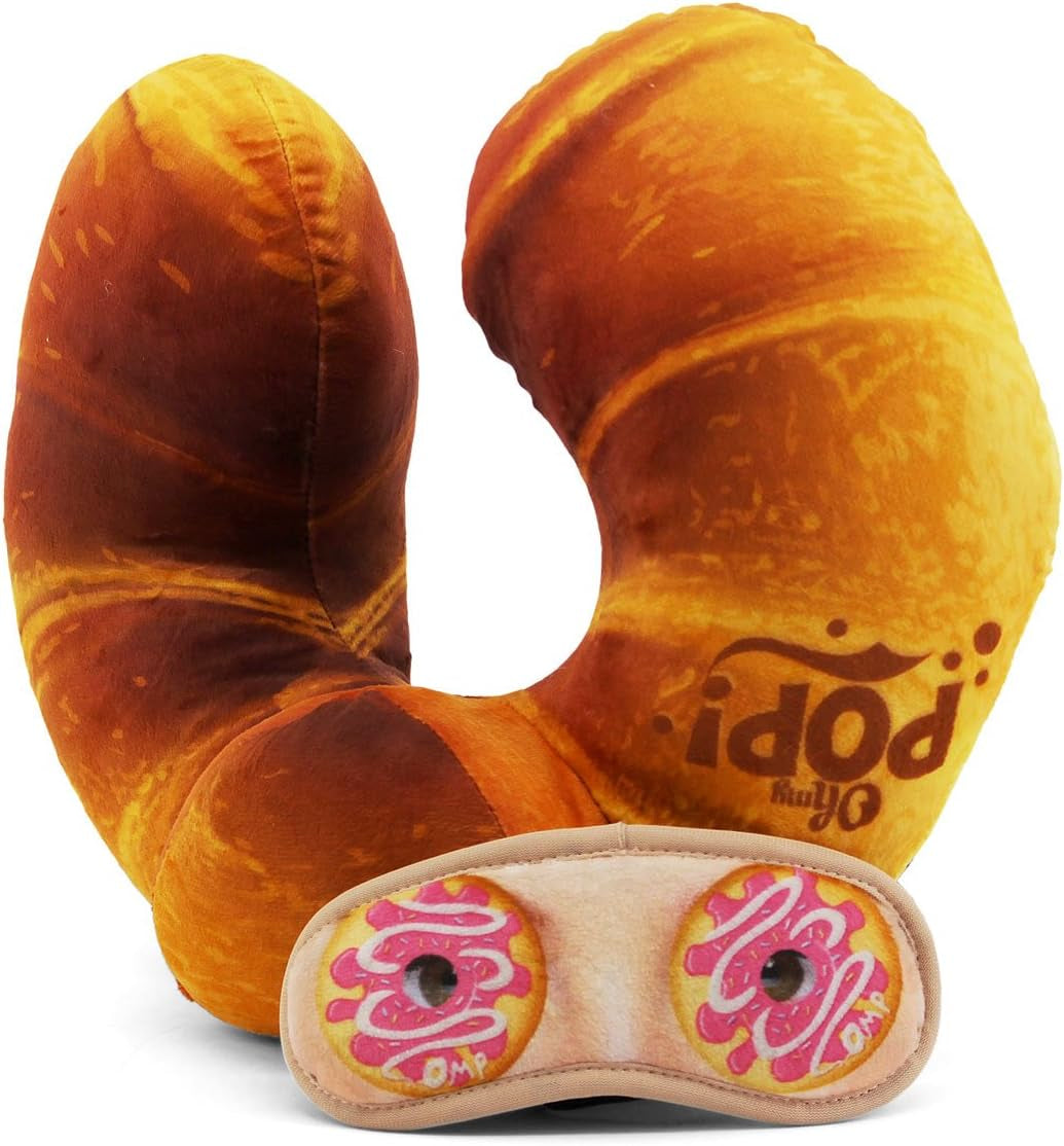 Poduszka pod szyję z rogalikiem i maska do spania, poduszki podróżne Orange Naty Shop