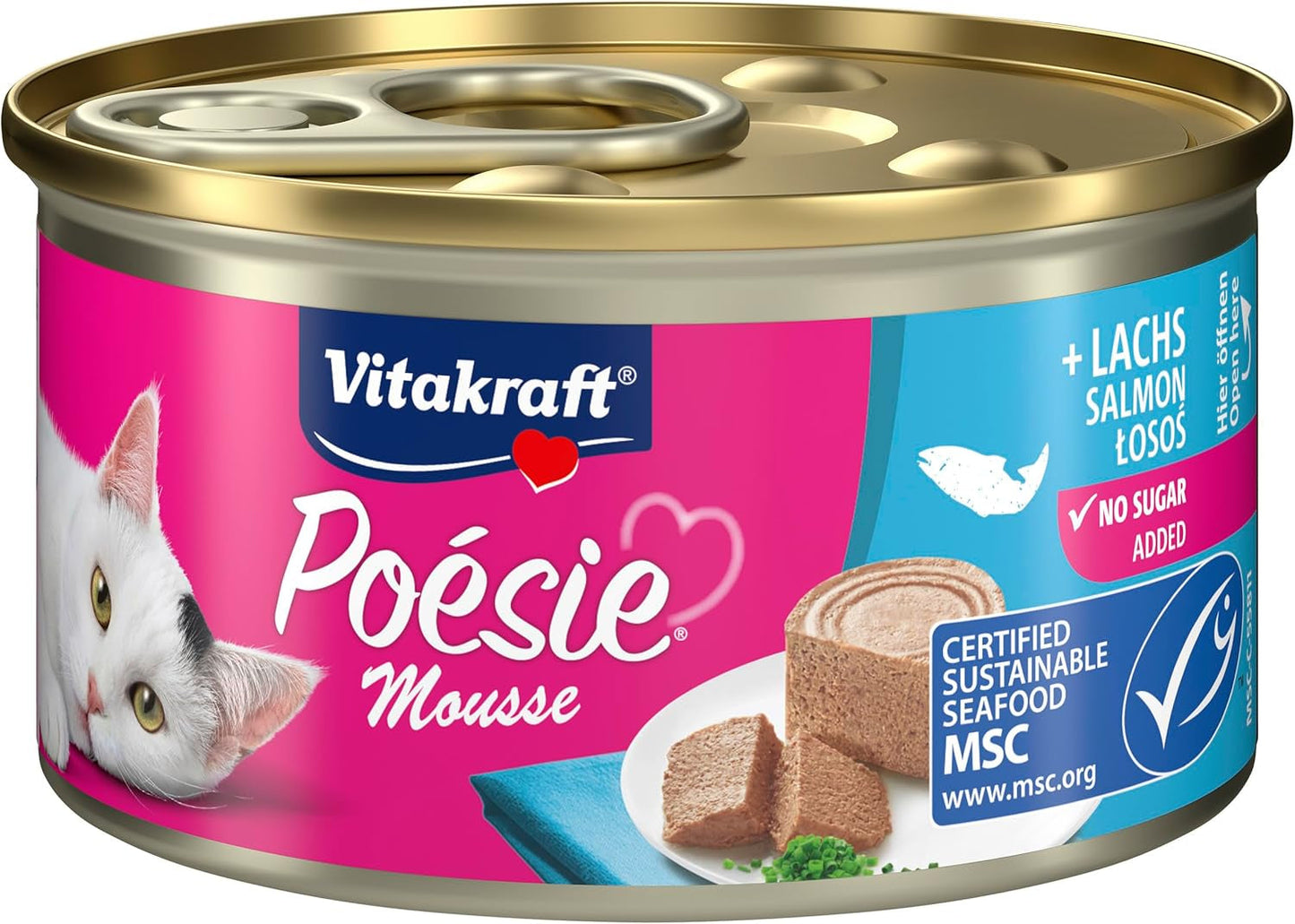 Vitakraft Poésie Mousse, mokra karma dla kotów, pianka napowietrzana, z łososiem, bez dodatku cukru i zbóż (12 x 85g)