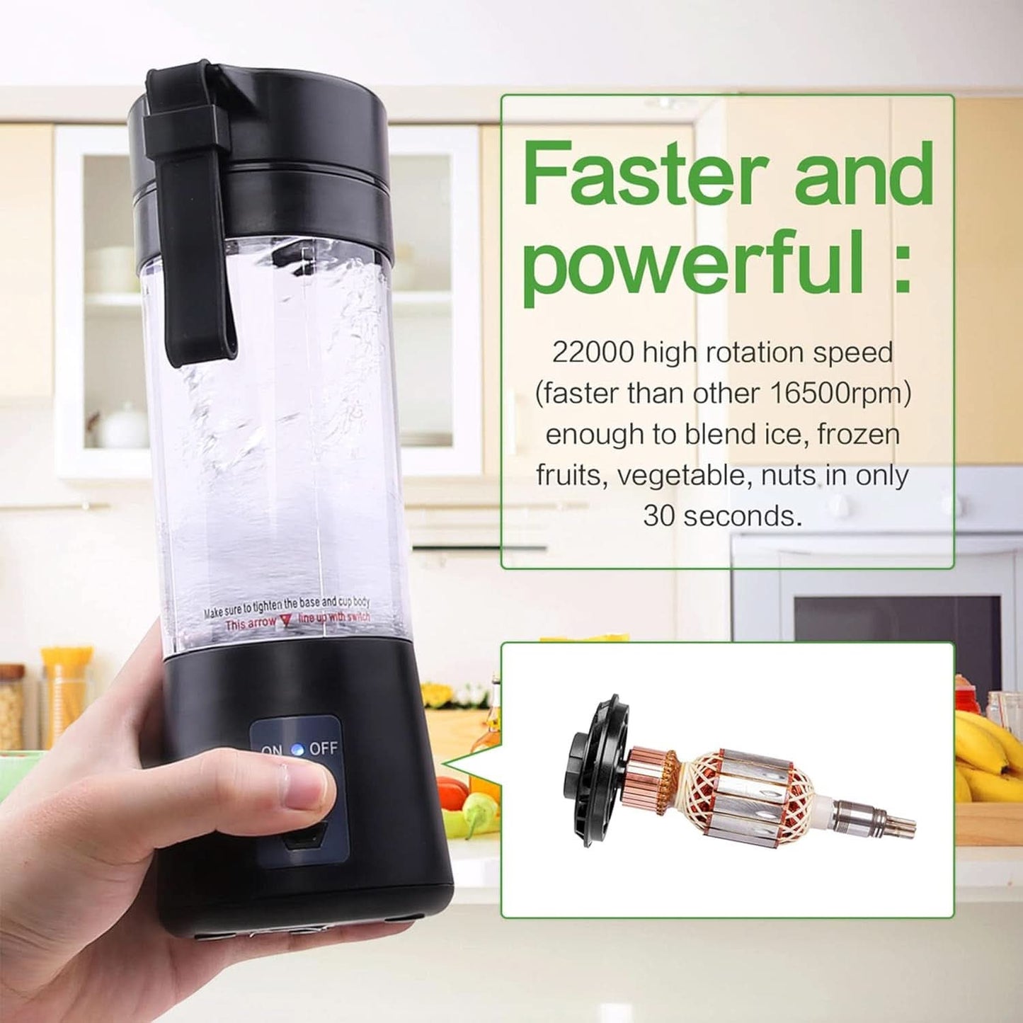 Mikser Smoothie Maker Tragbarer Entsafter: 380Ml Standmixer Persönlicher Shaker Proteinshake Mit 6 Edelstahlmesser Tragbar-Bpa-Freie Mit Usb-Mixbecher Für Shakes,Saftoutdoor,Schwarz Bucatarie Naty Shop