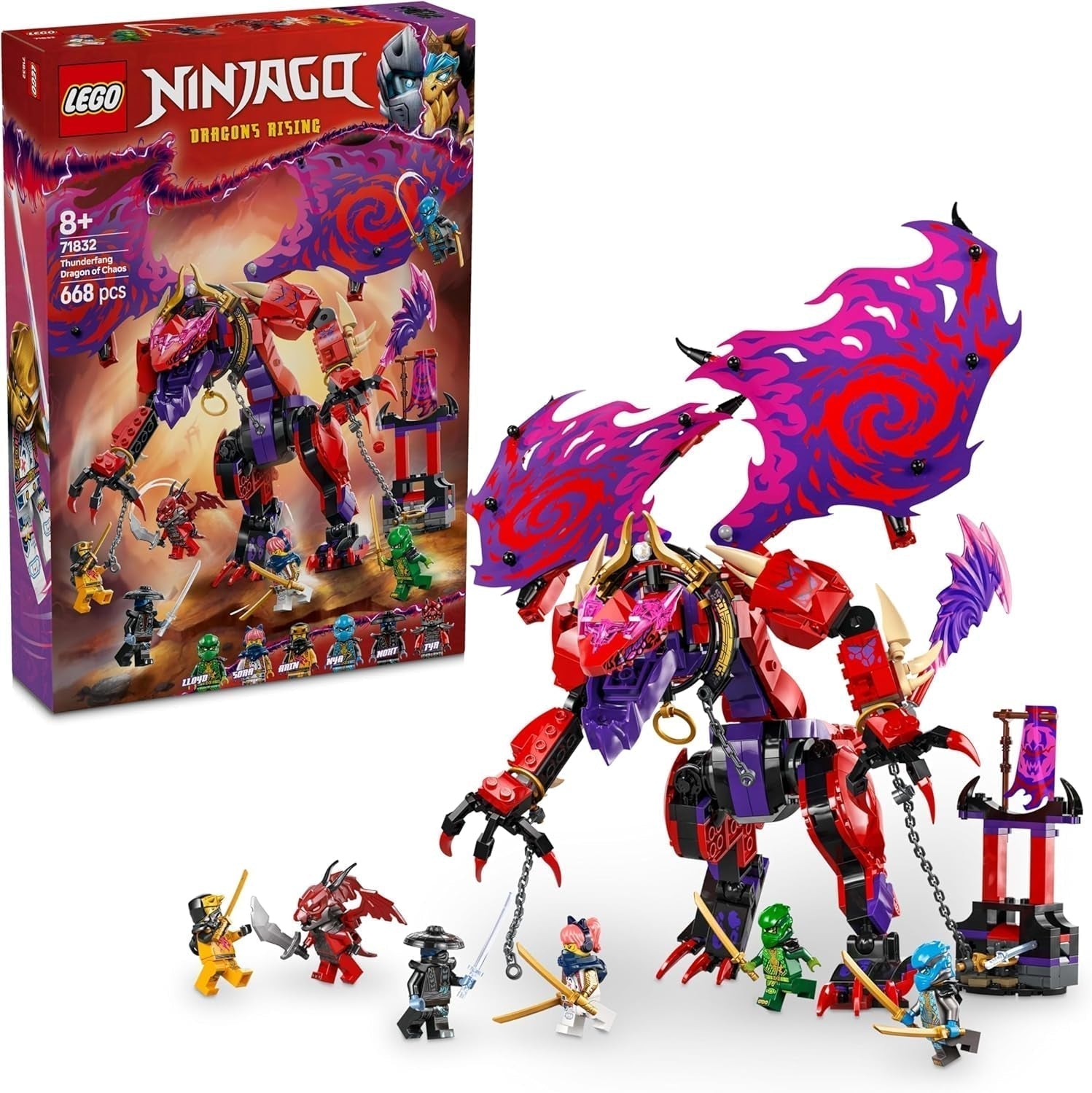 LEGO NINJAGO Smok chaosu Thundertooth — zabawka z 6 minifigurkami ninja — zestaw do budowania do odgrywania ról dla chłopców i dziewcząt w wieku od 8 lat — prezenty dla fanów serialu telewizyjnego „Powrót smoków” 71832 Zestawy do budowania Beuche den LEGO-Store Default Title
