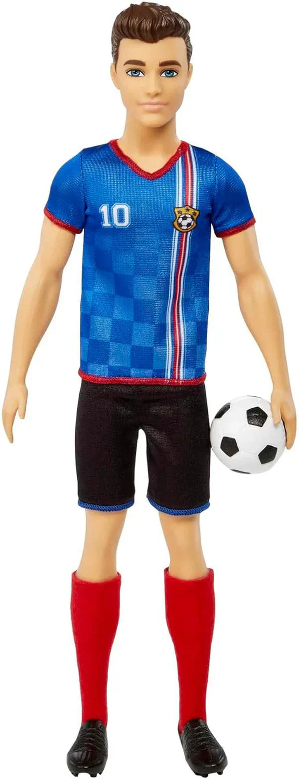 Barbie Możesz być kimkolwiek Ken Football Player Doll - lalka 29 cm, niebieska koszulka, numer 10, prezent dla dzieci