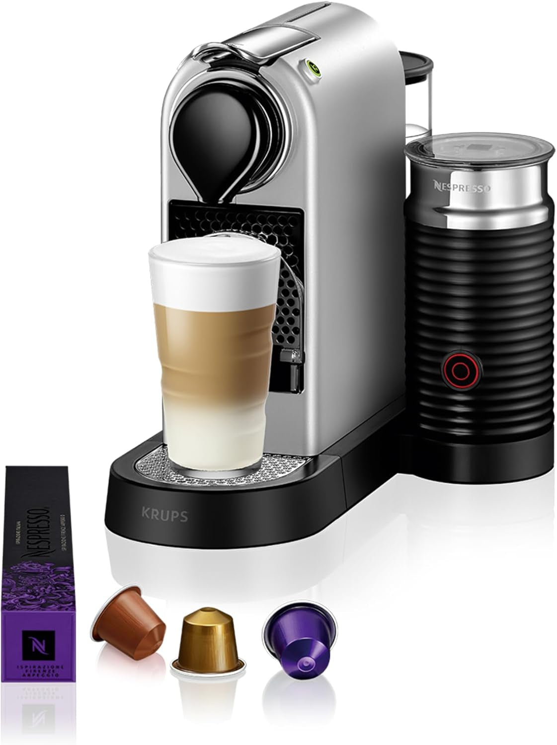Ekspres do kawy z kapsułkami Nespresso XN761B Citiz&Milk | Automatyczny tryb gotowości | 1260 watów | Pojemność zbiornika na wodę: 1 l | Ciśnienie pompy: 19 bar | Srebrny