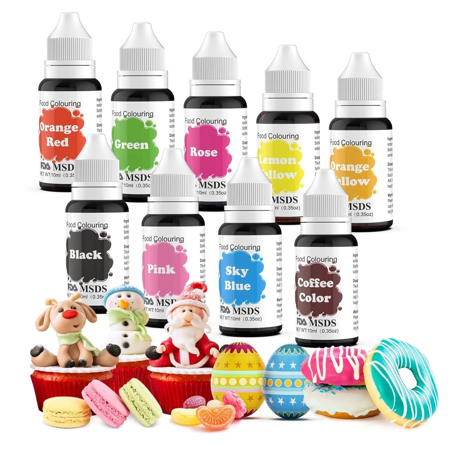 Barwnik spożywczy 9 ​​x 10 ml, barwnik spożywczy w płynie - zestaw barwników spożywczych do dekorowania ciast, makaroników, pączków, krówek, lukru, mydeł DIY, lodów, barwnika do mydła, barwnika do pistoletu natryskowego