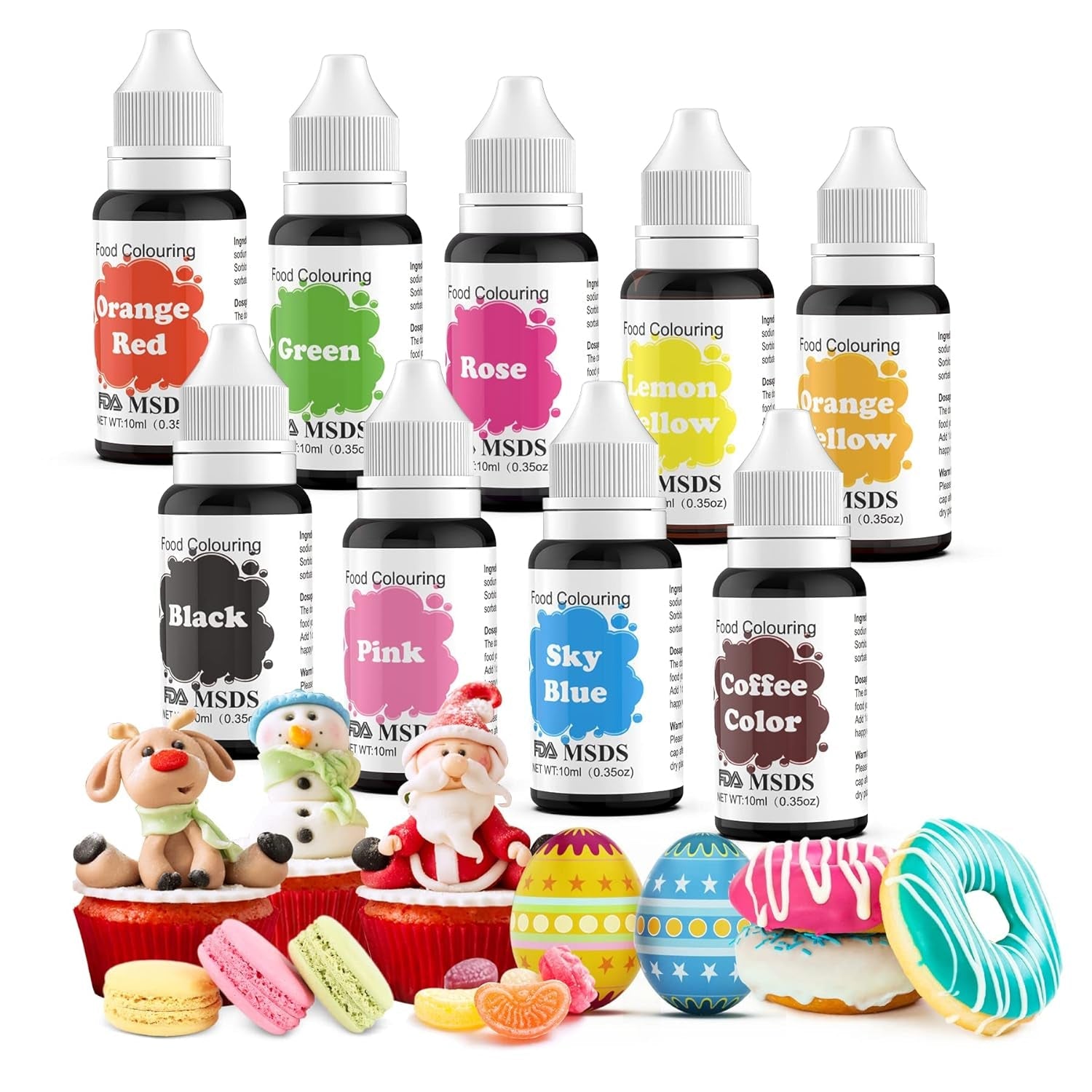 Barwnik spożywczy 9 ​​x 10 ml, barwnik spożywczy w płynie - zestaw barwników spożywczych do dekorowania ciast, makaroników, pączków, krówek, lukru, mydeł DIY, lodów, barwnika do mydła, barwnika do pistoletu natryskowego
