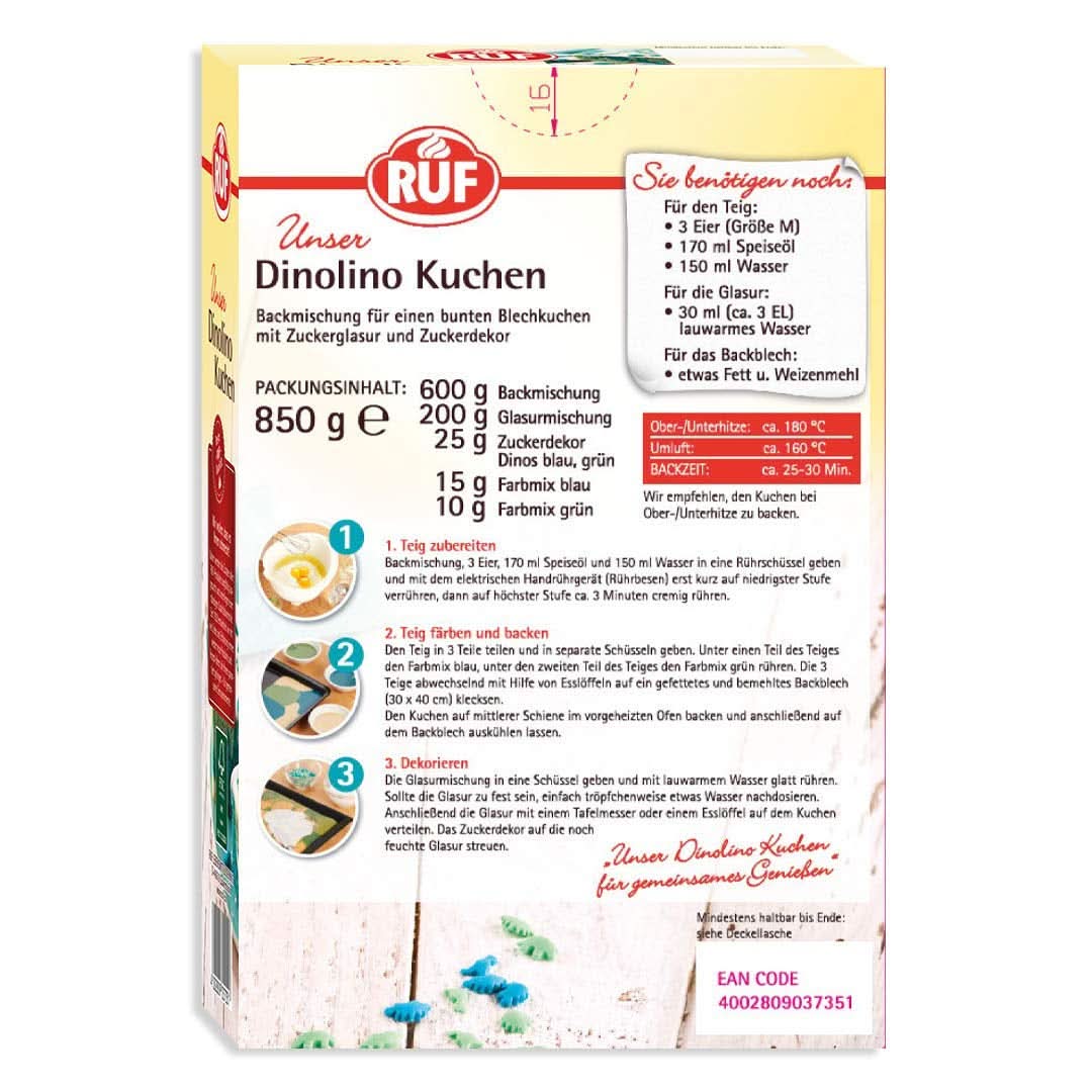 RUF Dinolino Cake, Trójkolorowe ciasto arkuszowe o smaku cytrynowym, 850 gramów Sprinkles Naty Shop