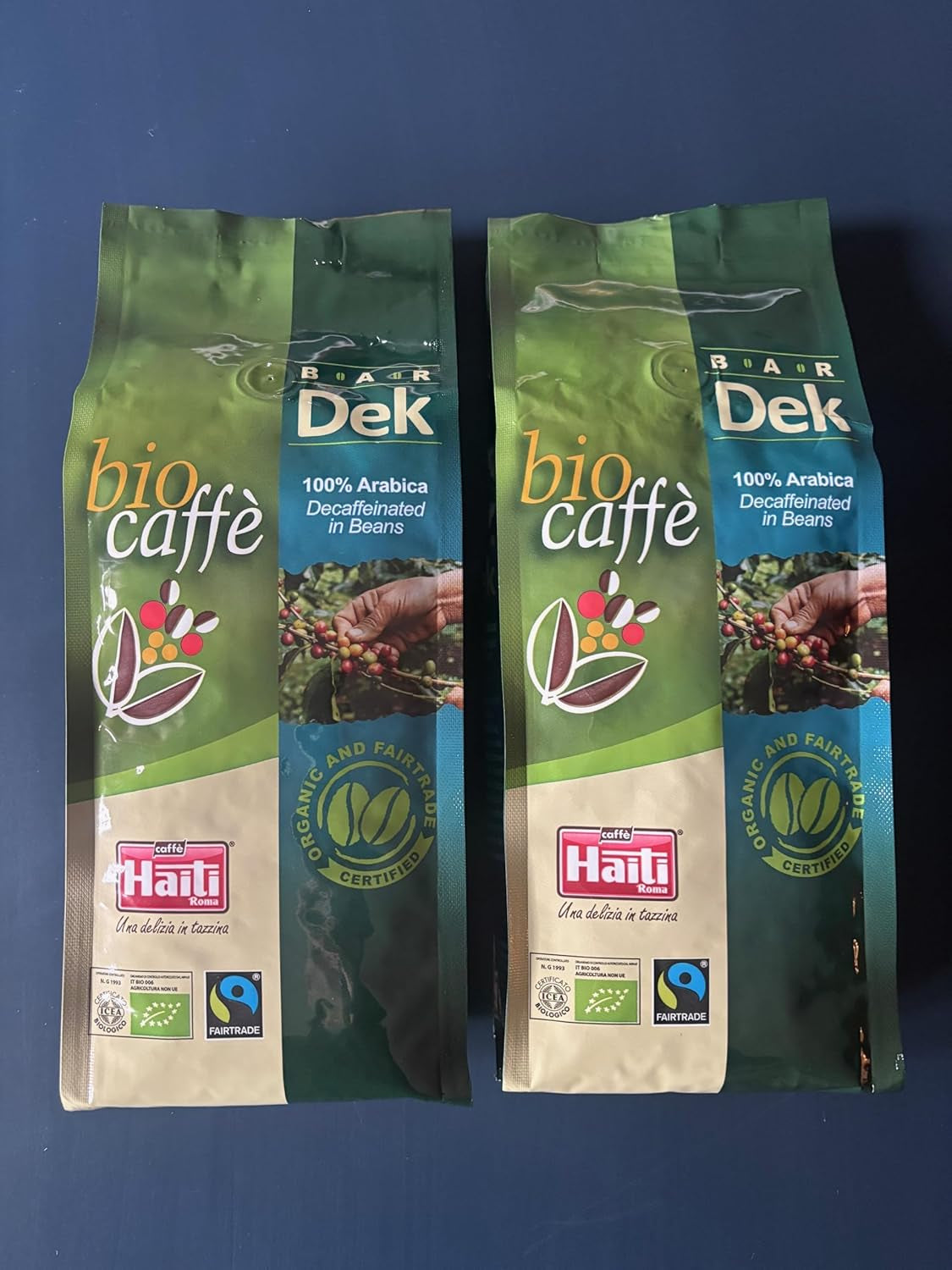 Caffè Haiti Roma organiczna kawa ziarnista bezkofeinowa, 100% Arabica, certyfikat Fairtrade, jakość organiczna, opakowanie 2 x 500g