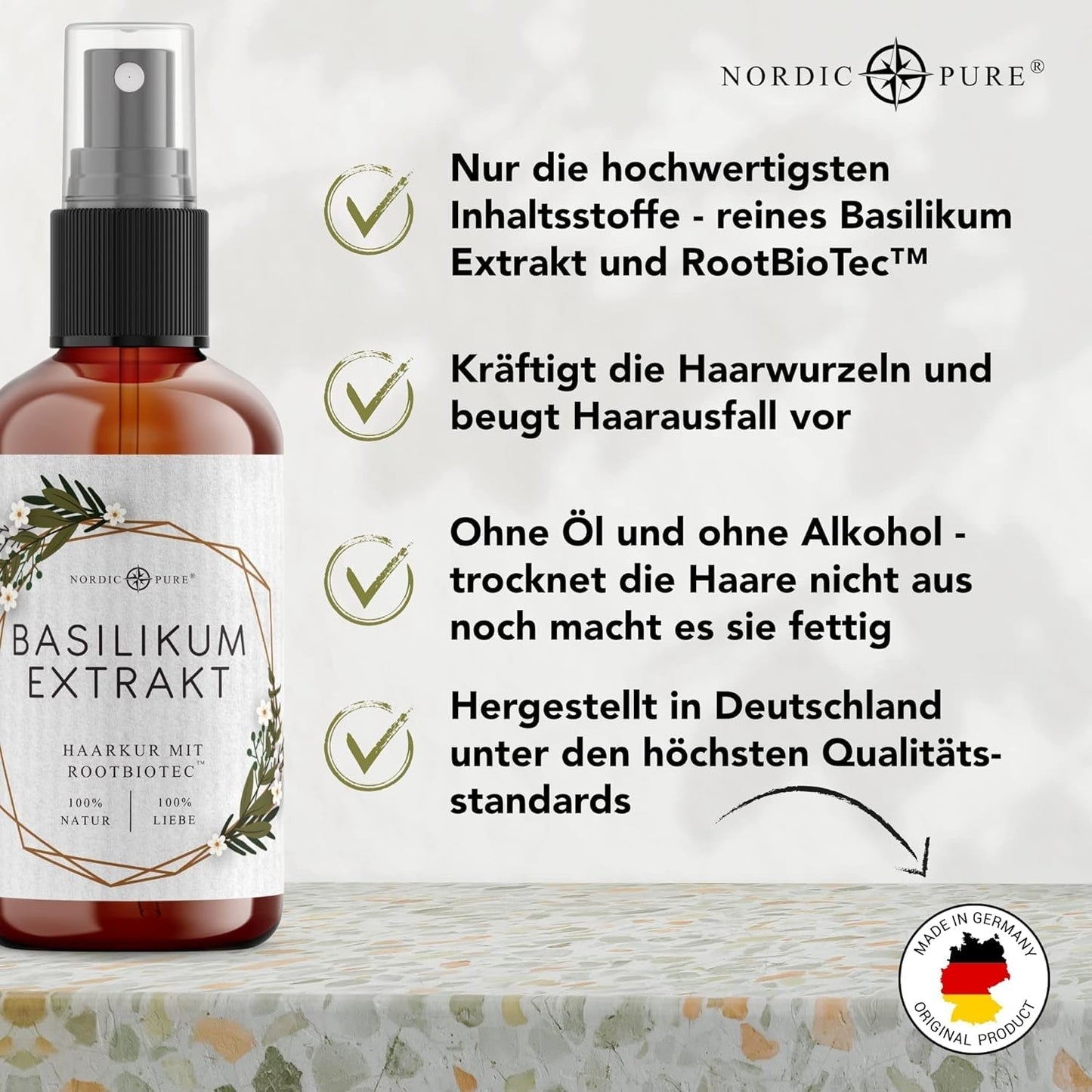 Kuracja do włosów z ekstraktem z bazylii od Nordic Pure | Do pielęgnacji włosów cienkich, suchych i delikatnych | Może zapobiegać wypadaniu włosów 100ml Pielęgnacja włosów Naty Shop