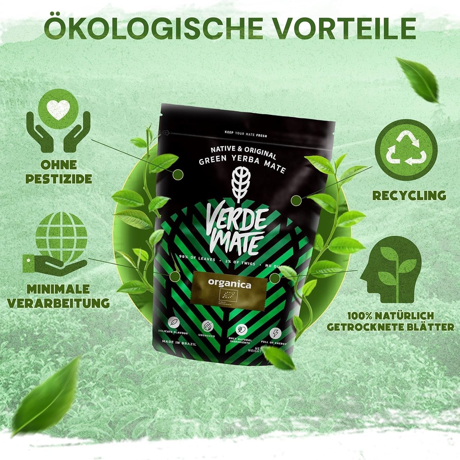 Verde Mate Green Orgánica 500 G – Organiczna Yerba Mate z Brazylii – bezdymna i starannie przetworzona 0,5 kg