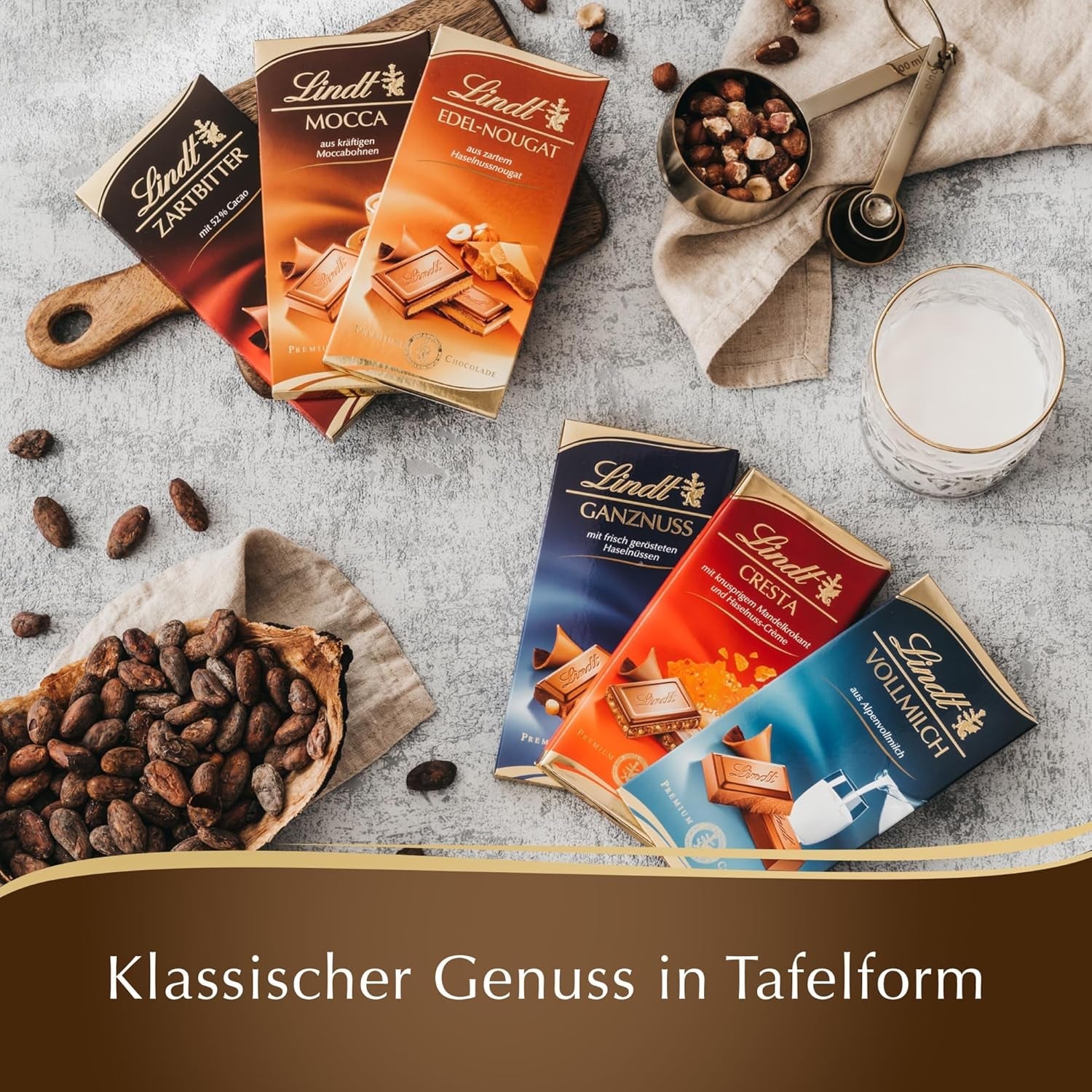 Czekolada Lindt Mocha | Tabletka 100g | Czekolada mleczna z bogatymi ziarnami mokki | Tabliczka czekolady | Prezent czekoladowy, 100g (opakowanie 6 szt.)