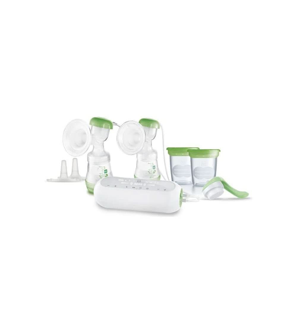 MAM - Elektrische Doppel-Milchpumpe – 2-In-1-Milchpumpe Mit 9 Intensitätsstufen Und 3 Stunden Akkulaufzeit – 2 Easy Start Anti-Colic Flaschen i 2 Vorratsdosen Inklusive – Grün Akcesoria Żywność i karmienie piersią Baby Naty Shop