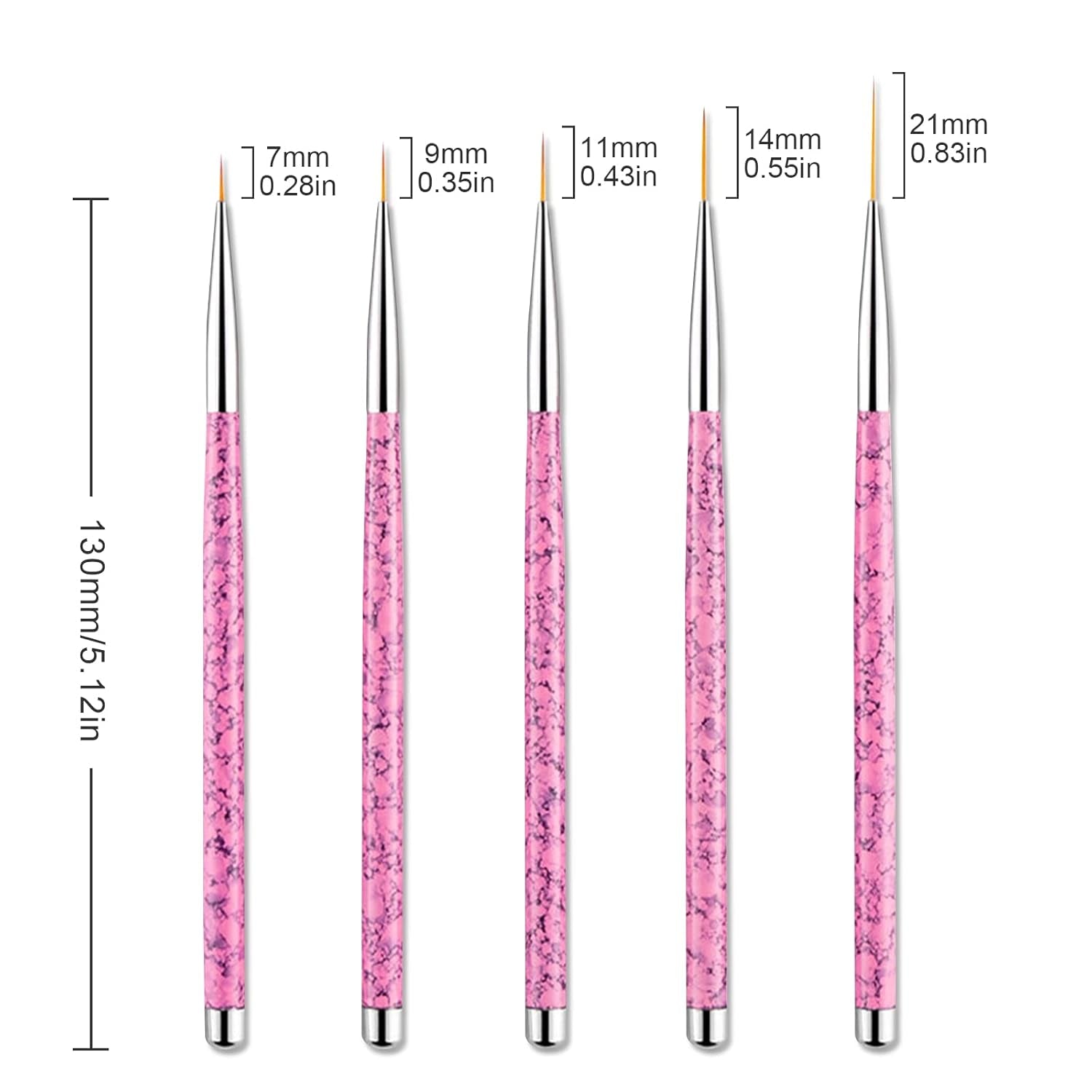 Sularpek Nail Art Liner Pinsel, 5 Stück Profi Detail Fine Nails Pędzel do paznokci żelowych, Nagel Pinsel Dünn Für Beauty Frauen Nagelstudio (5 Größen, Rosa)