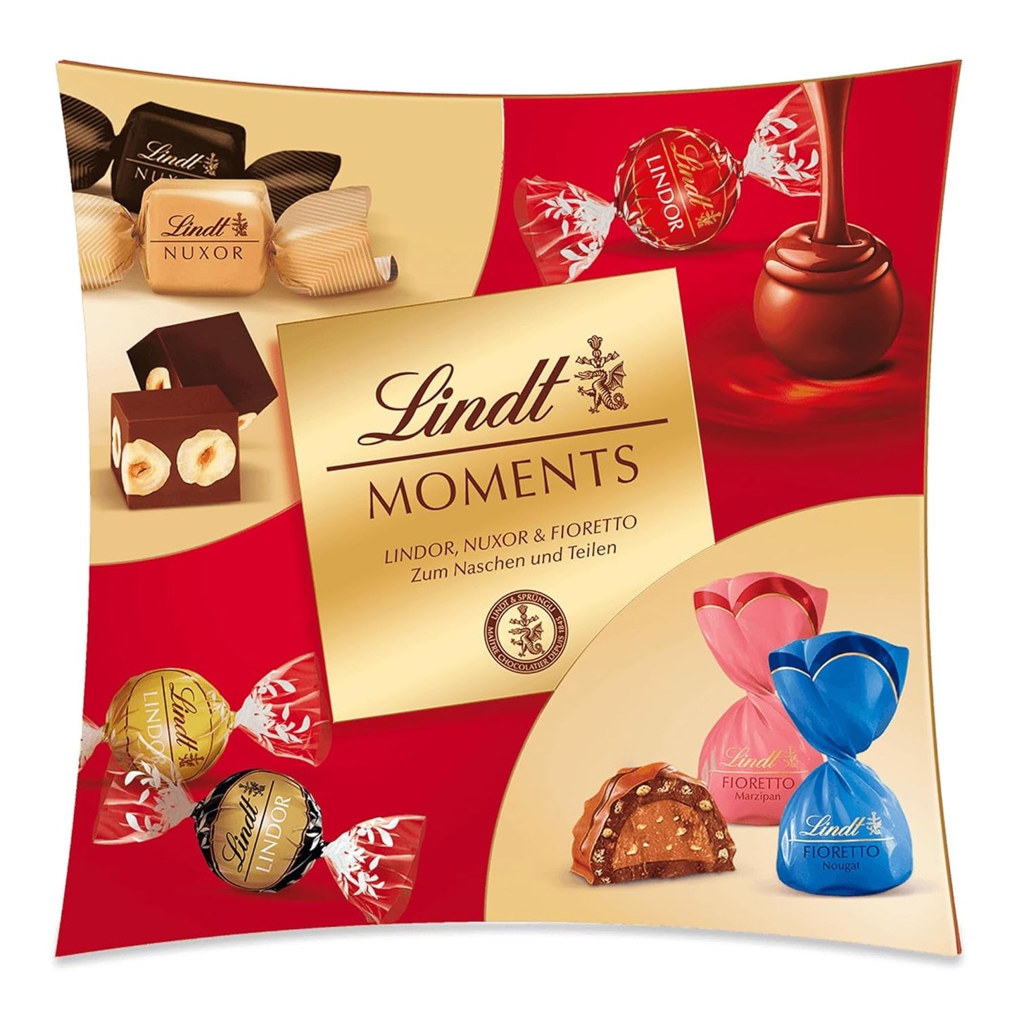 Czekolada Lindta | Pudełko Lindt Chwile | 223g | Wyrafinowana mieszanka najlepszych trufli LINDOR, orzechowych kostek NUXOR i chrupiącego FIORETTO | Czekoladowy prezent