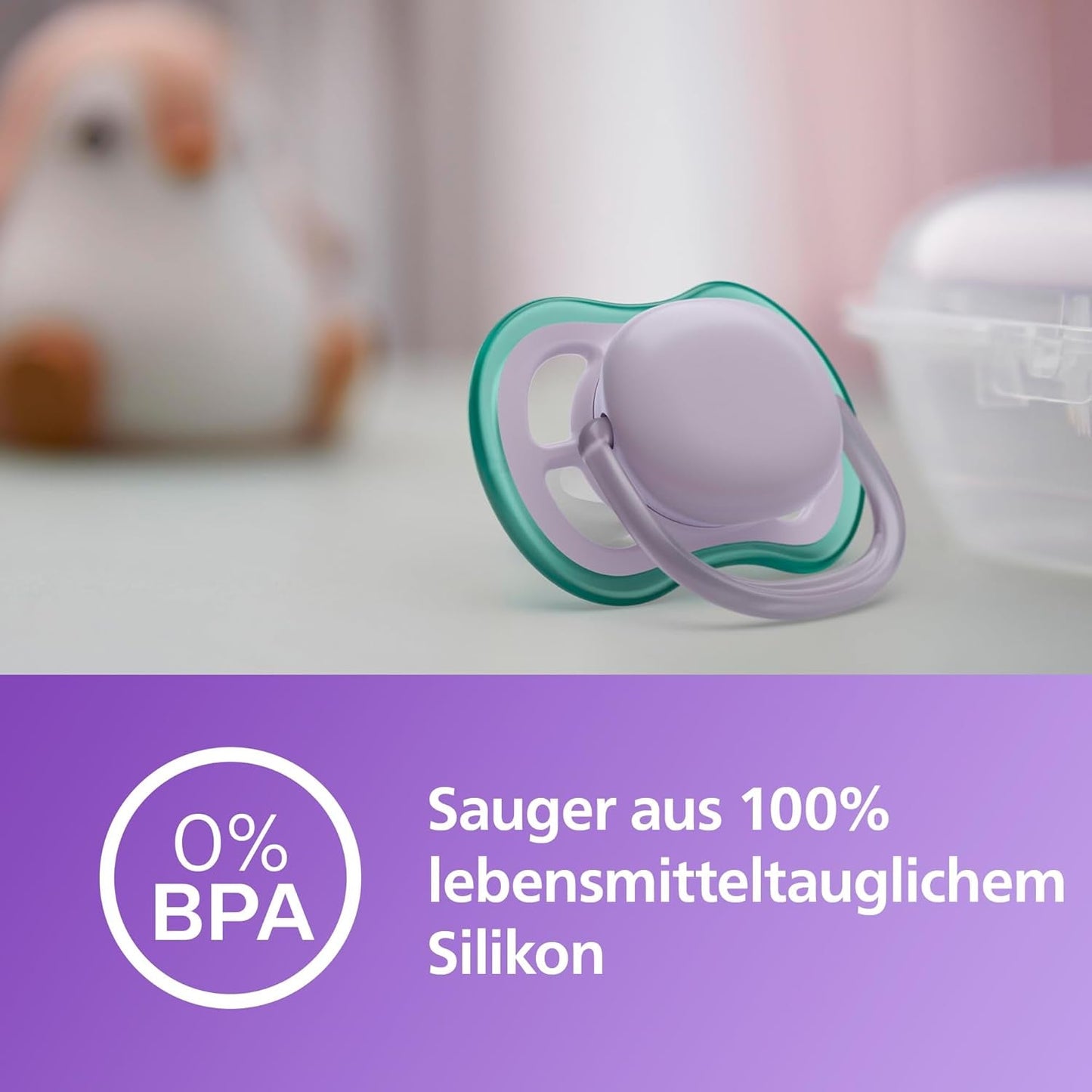 Smoczki Philips AVENT ultra air - Lekkie i oddychające smoczki dla dzieci w wieku 0-6 miesięcy, niezawierające BPA, z etui do przenoszenia jako sterylizator, 2 sztuki, model SCF085/24