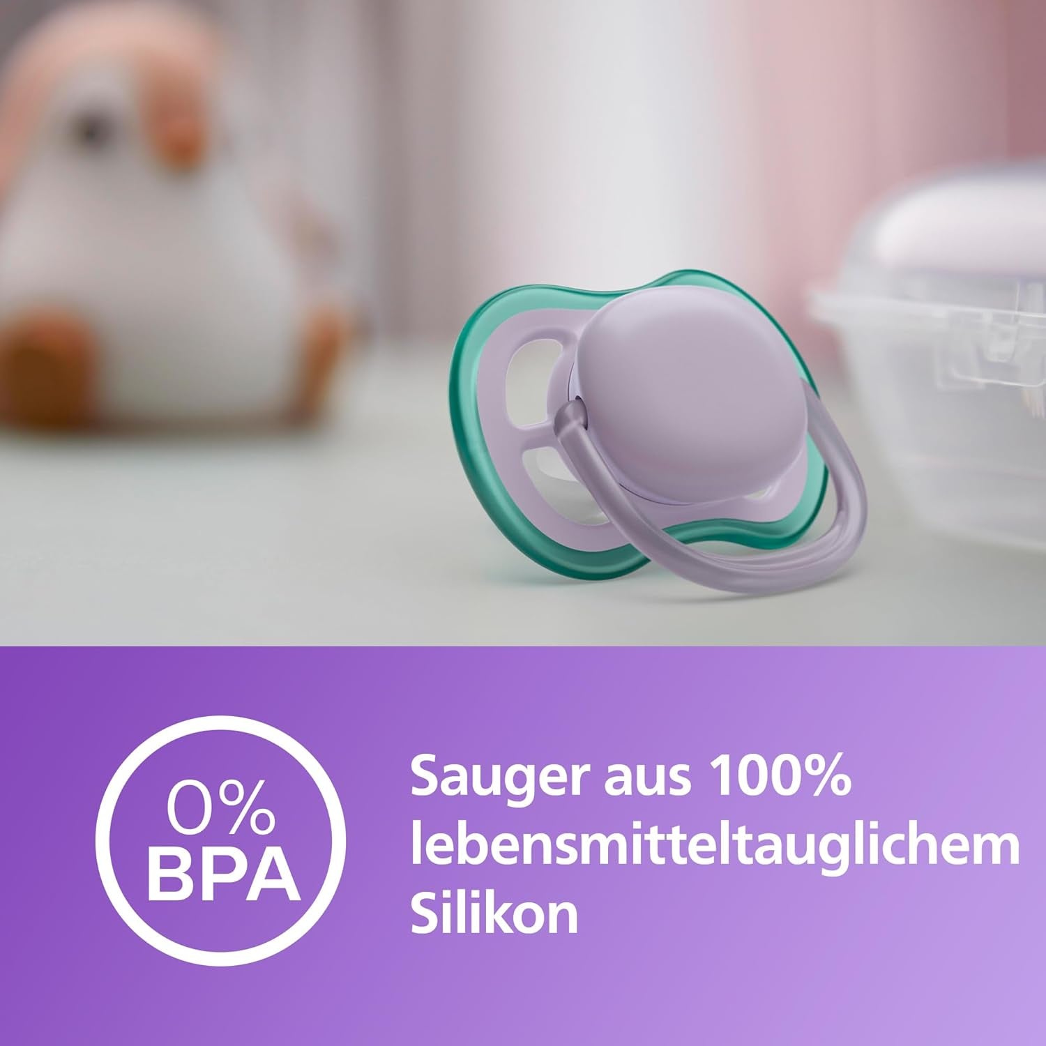 Smoczki Philips AVENT ultra air - Lekkie i oddychające smoczki dla dzieci w wieku 0-6 miesięcy, niezawierające BPA, z etui do przenoszenia jako sterylizator, 2 sztuki, model SCF085/24