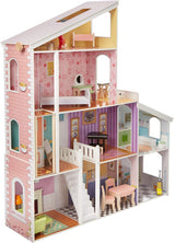 Amazon Basics 4-poziomowy drewniany domek dla lalek i akcesoria meblowe dla lalek 12" Naty Shop Domki dla lalek