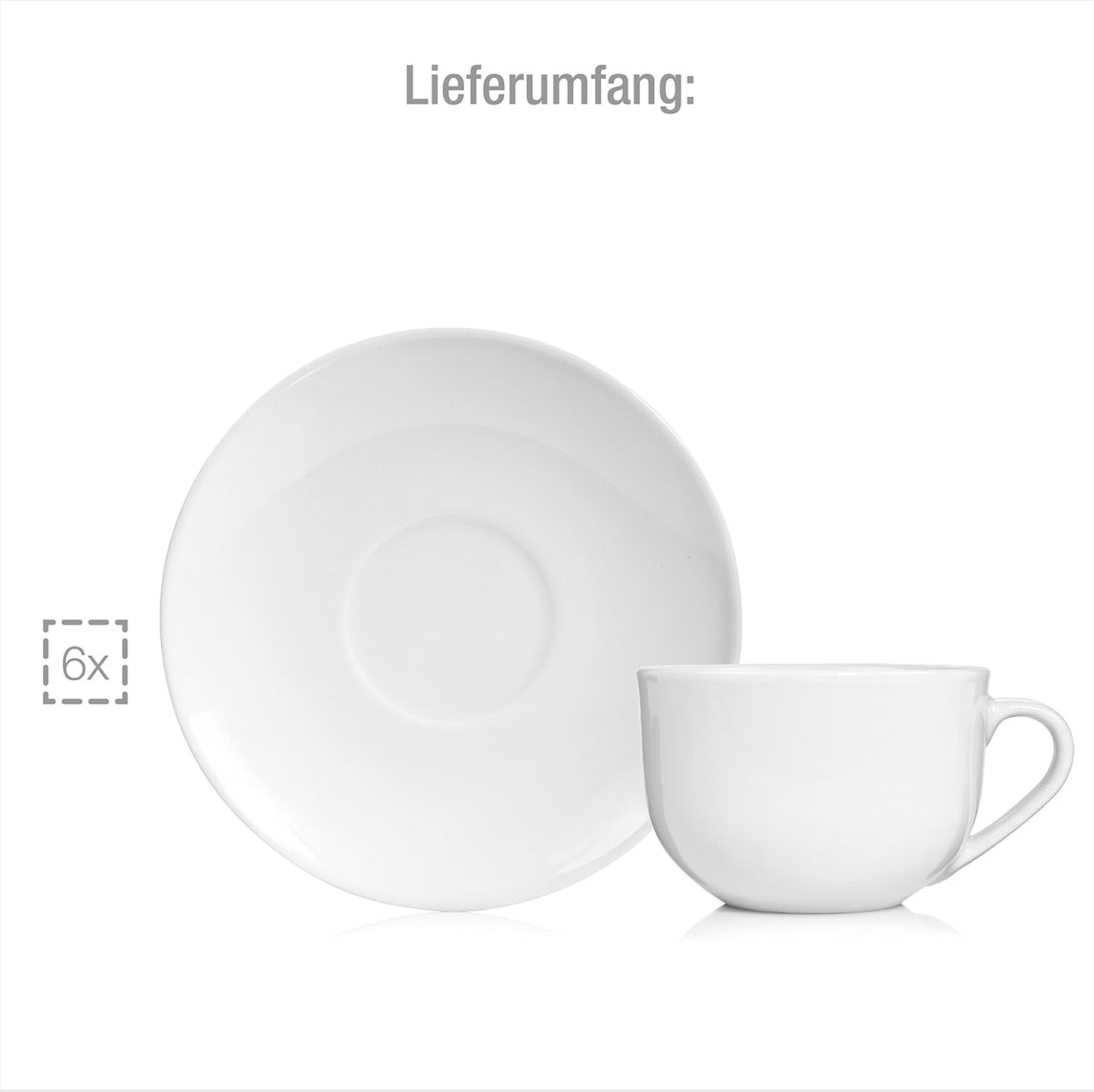 Zestaw filiżanek do kawy Sänger New Port, 12 filiżanek dla 6 osób, Białe porcelanowe filiżanki i spodki, 150 ml | KOLEKCJA PREMIUM