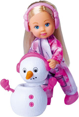 Simba 105733646 - Evi Love Snow, lalka w uroczym śnieżnym kostiumie z bałwanem do zbudowania, 12 cm, wiek 3+