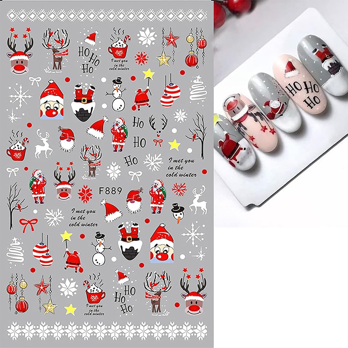 JMEOWIO Nagelsticker Weihnachten 10 Blatt Nail Art Naklejka Selbstklebend Nagelaufkleber Schneeflocke Winter Urlaub Süß Dekoration Nageldesign Zubehör