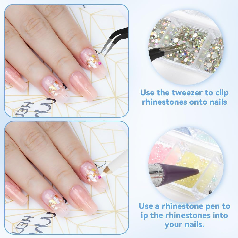 Harz Strasssteine ​​4200 szt. Strass Kristalle 1Mm-5Mm Gemischte Kinder Bastelsachen Kit Mit Strass Mit Picking Pinzette Und Stift Für DIY Nägel Kleidung Kunsthandwerk Gemischt Becher Party (A)
