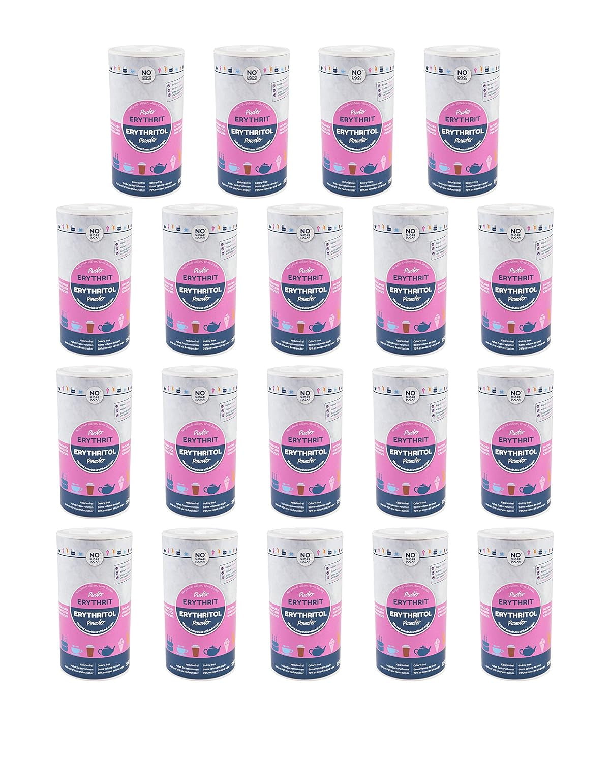 Nosugarsugar Erythrit Puder Streudose - Puderzuckerersatz Kalorienfrei, opakowanie 19Er (19 X 250 G) Słodziki Naty Shop
