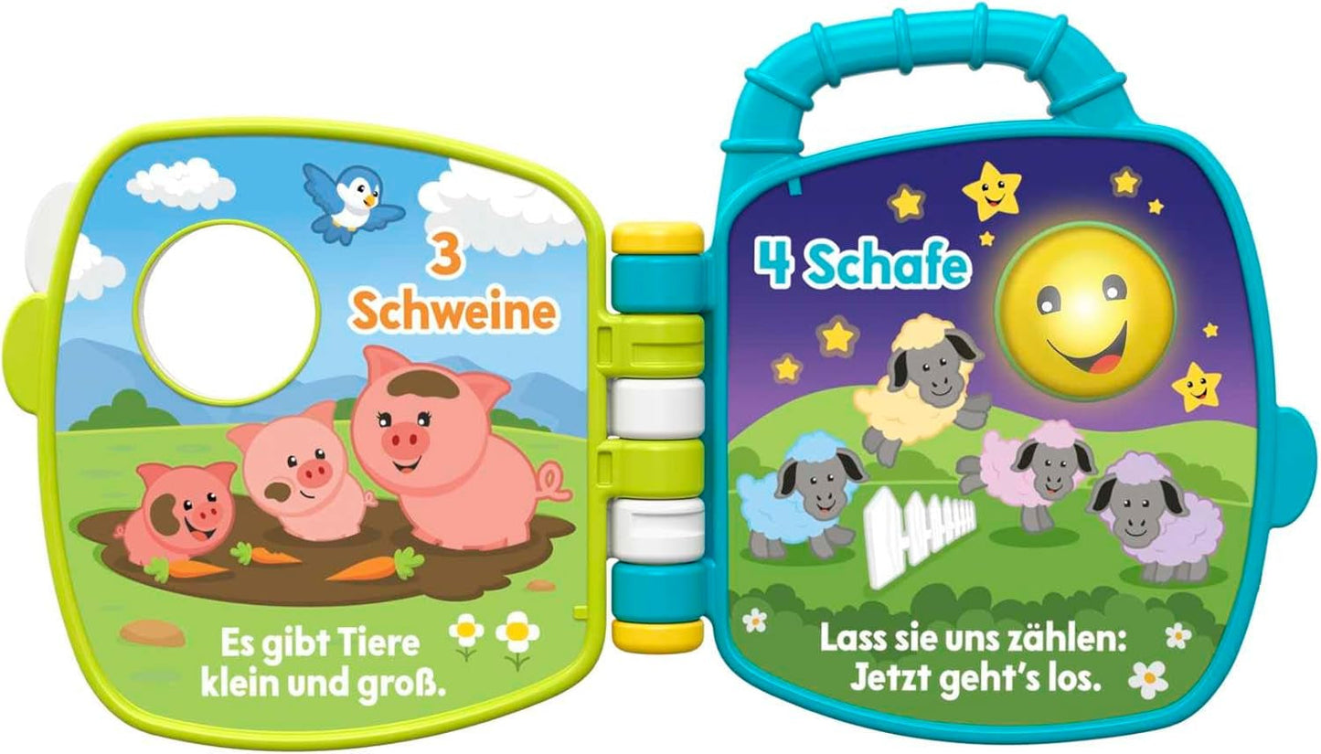 Śpiewnik Fisher-Price Musical Animal Friends | Zabawka dla niemowląt od 6 miesięcy, 1 roku dla dziewcząt i chłopców | Zabawka dla dzieci | Książka muzyczna z dźwiękami i efektami świetlnymi | Zabawka edukacyjna (niemiecki), GFP29 Jucarii Bebe Naty Shop