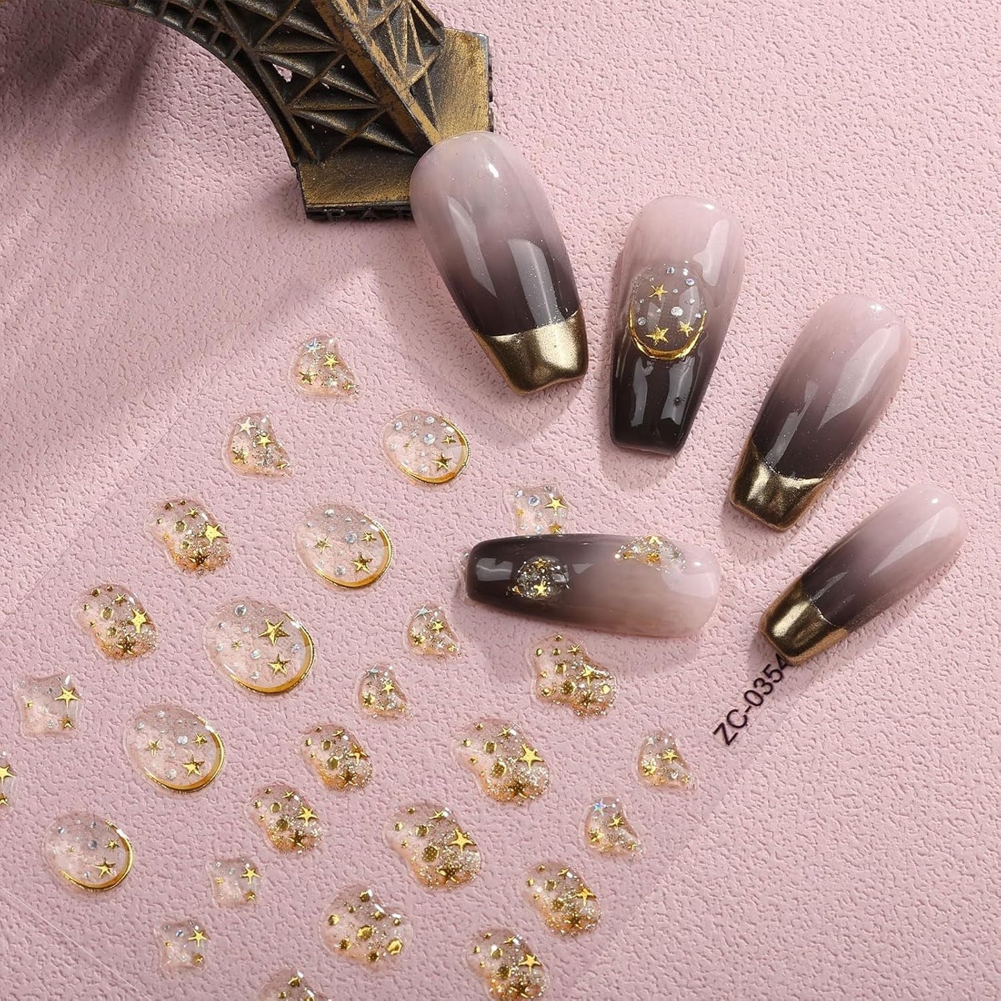 JMEOWIO 6 Blatt 3D Nagelsticker Goldene Unregelmäßige Geometrysche Nail Art Naklejka Selbstklebend Nagelaufkleber 5D Stereoskopisch Dekoration Nageldesign Zubehör