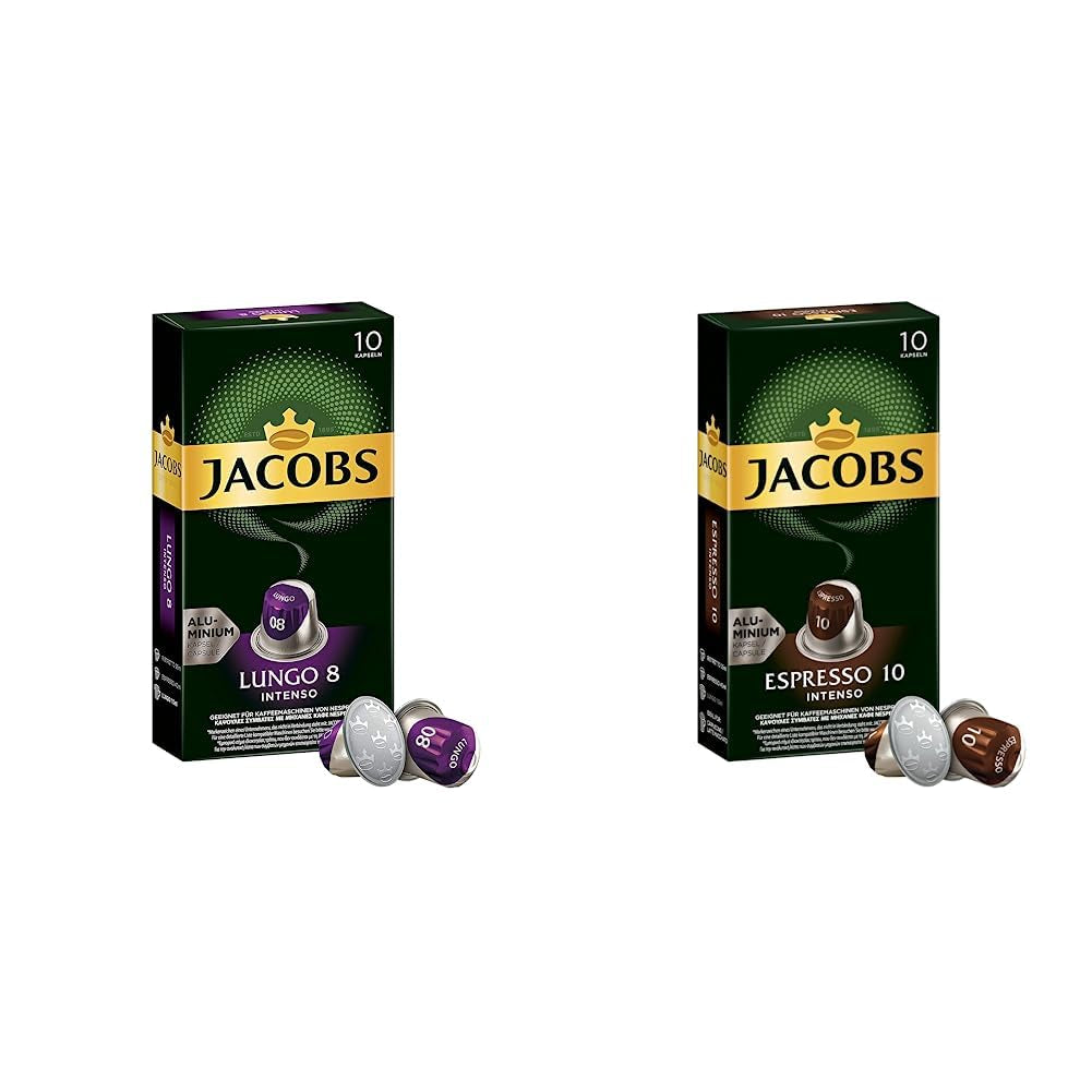 Jacobs Kapseln Lungo Intenso, Intensität 8 i Kapseln Espresso Intenso, Intensität 10,100 kompatybilny z Nespresso®* Kaffeekapseln, opakowanie 10er, 10 x 10 Getränke