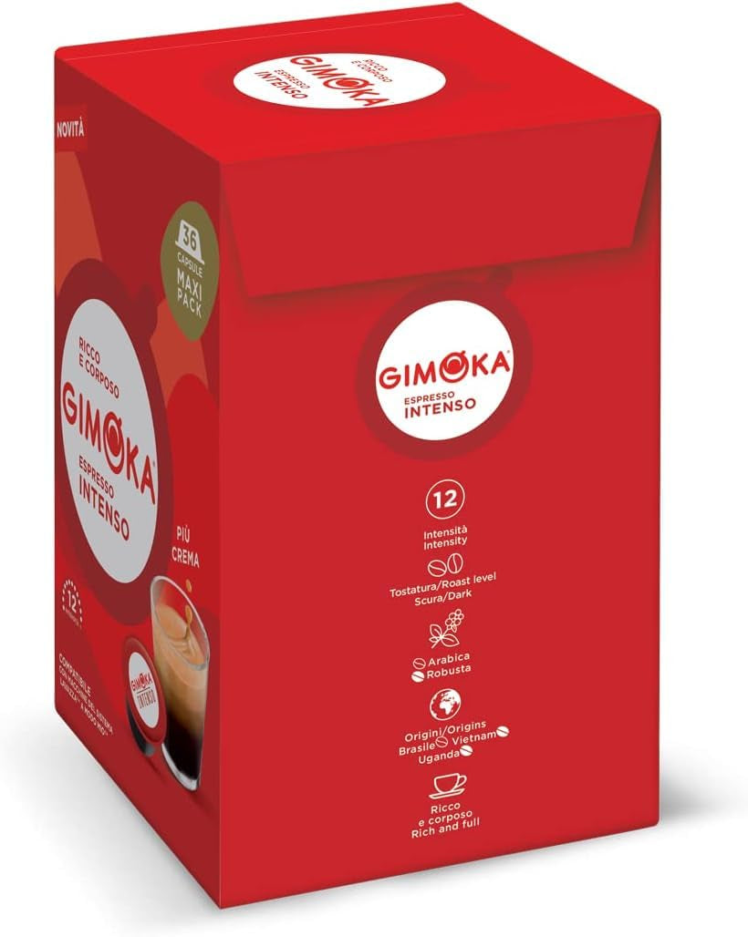 Gimoka Kaffeekapseln Espresso Intenso Kaffeemischung, Intensität 12-144 Kapseln Kompatibel mit Lavazza* A Modo Mio* Haushalts-Espressomaschinen, 144 Stück (4 x 36 Getränke) Hergestellt in Italy