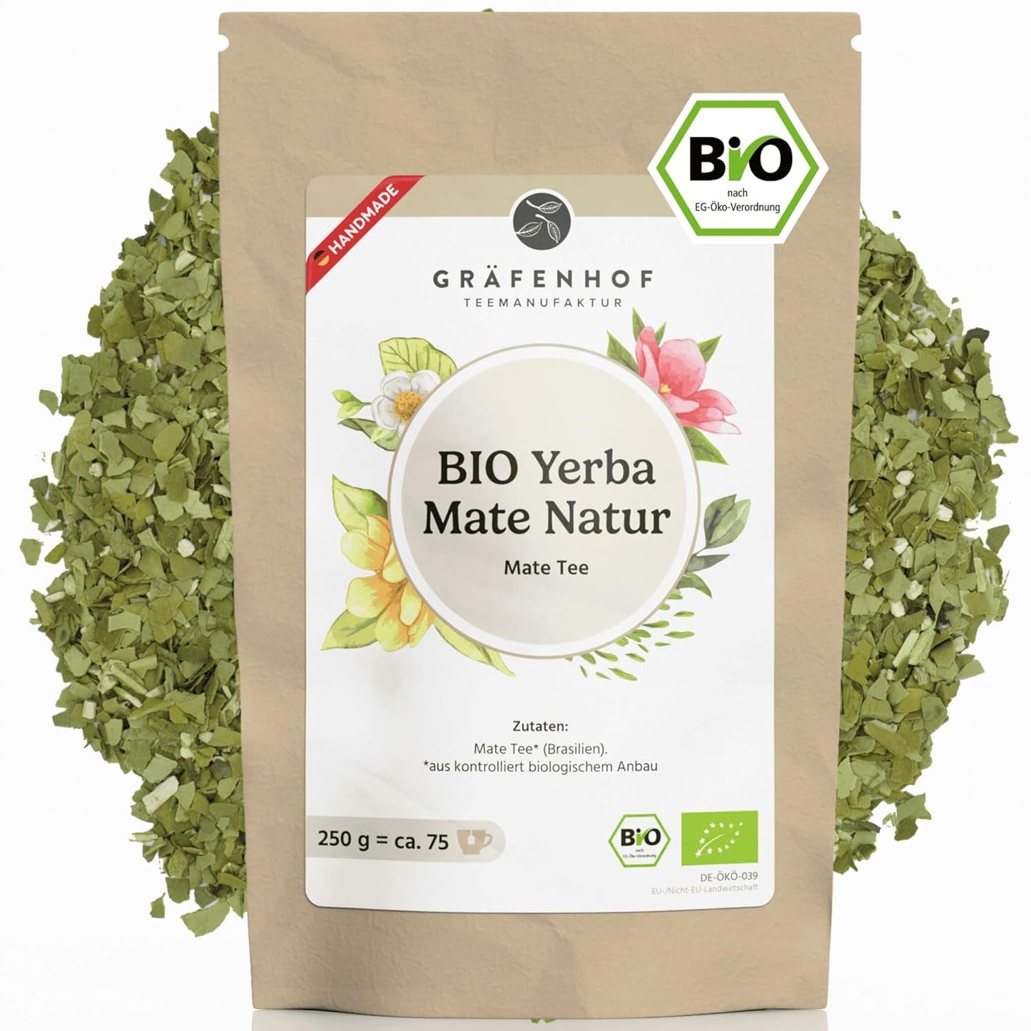 Organiczna herbata Yerba Mate Oryginalna 1 kg sypka herbata Mate o wysokiej zawartości kofeiny Niepalona, ​​suszona na powietrzu Liście mate testowane laboratoryjnie Pakowane w Niemczech Najwyższa jakość Gräfenhof