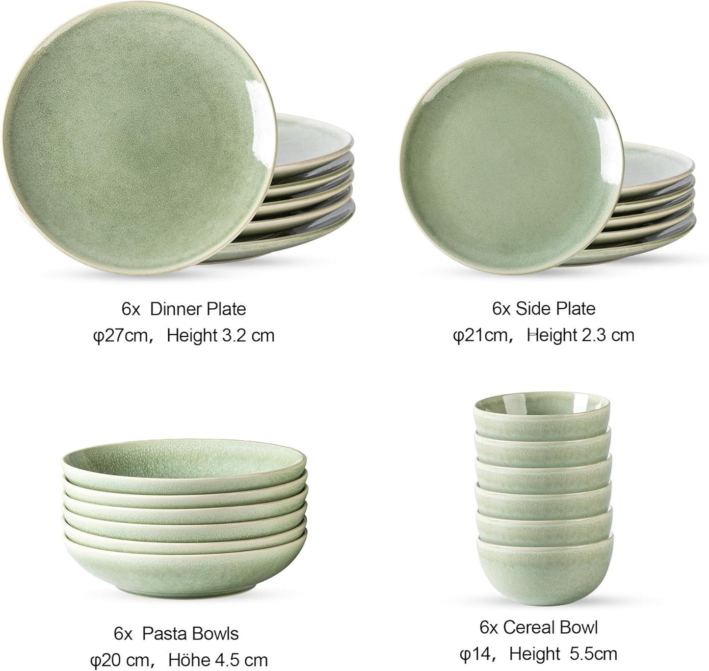 GBHOME Zestaw ceramicznych naczyń obiadowych dla 6 osób, 24-częściowy ręcznie malowany zestaw talerzy i misek, kamionka odporna na zarysowania, Można myć w zmywarce i używać w kuchence mikrofalowej