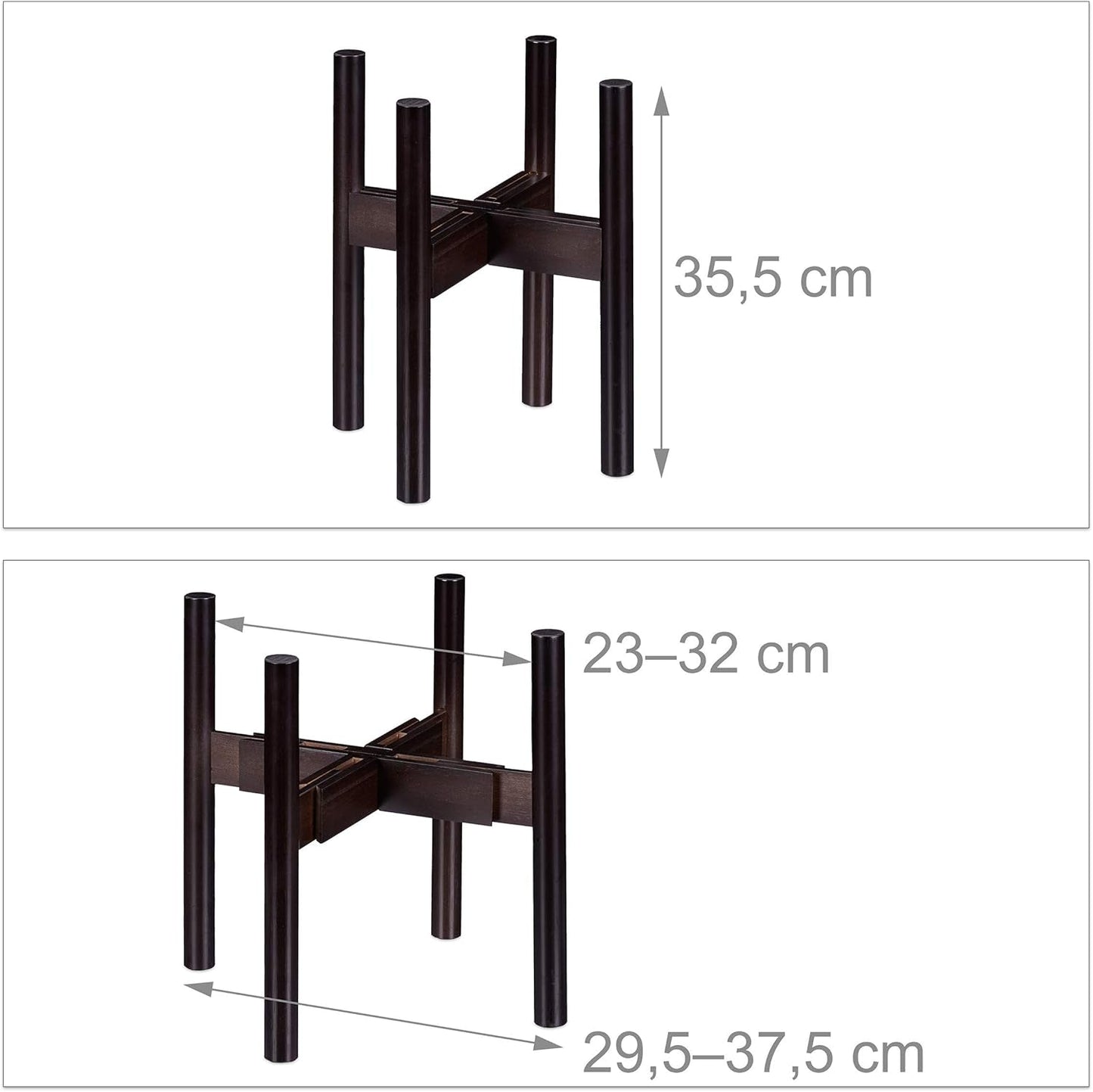 Relaxdays Bambusowy stojak na kwiaty, indywidualnie regulowany, do doniczek o średnicy do 32 cm, stojak na rośliny, wys.: 35,5 cm, brązowy, 1 szt. 10028823