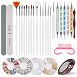 Zestaw do zdobienia paznokci i Nagelpinsel, Nageldesign Zubehör, Nagelset 5 Stk 2 Wege Punktierung Stift, 15 Malerei Polnisch Pinsel Set, 10 Streifenband, 4 Boxen Bunte Nagel Rhinestones Dekoration