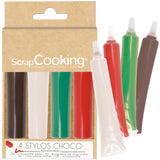 Scrapcooking - zestaw 4 świątecznych kredek czekoladowych - brązowy, biały, zielony i czerwony - jadalna kolorystyka - barwnik spożywczy do pisania - pisz i rysuj na deserach, ciastach i ciasteczkach - 7060