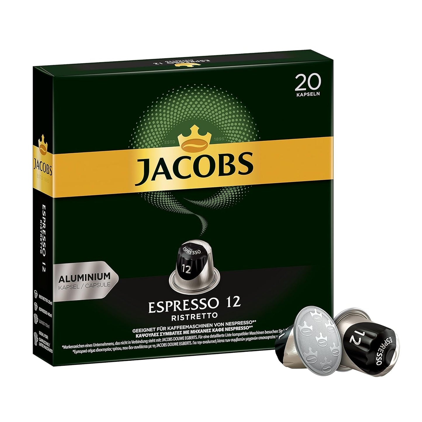 Kaffeekapseln Espresso Ristretto, Intensität 12 von 12, 10 x 20 Getränke & Kaffeekapseln Lungo Decaffeinato- Intensität 6- 200 Kapseln kompatybilny z Nespresso, 10er Pack, 10 x 20 Getränke