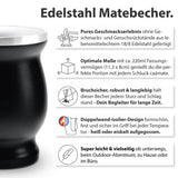 Zestaw do herbaty Mate Bio ● 3 rodzaje Mate + Kubek Mate ze stali nierdzewnej o podwójnych ściankach + Bombilla + Instrukcja parzenia (czarna)