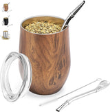 Kubek Modern Mate o pojemności 340 ml, zestaw izolowanych kubków do Yerba Mate o podwójnych ściankach ze stali nierdzewnej, kubek do herbaty Mate z pokrywką niezawierającą BPA, bombille i szczoteczka do czyszczenia (srebrna)
