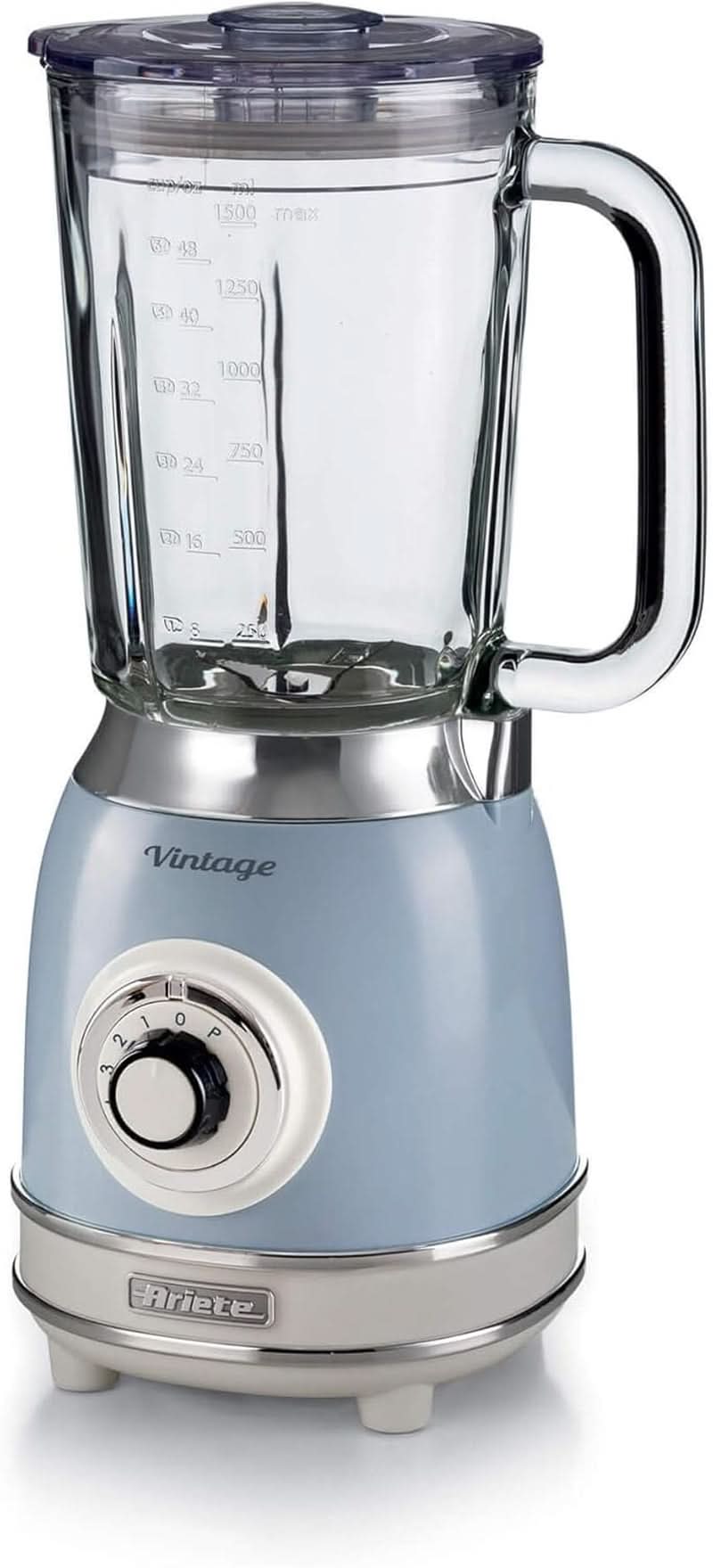 Ariete Vintage 583 Mixer Aus Glas, Retro Multifunktionsmixer Mit 4 Klingen, 4 Geschwindigkeiten + Pulse-Funktion, Funkcja kruszarki do lodu, 1,5 litra Fassungsvermögen, 1000W, Green Kitchen Naty Shop Hellblau Single