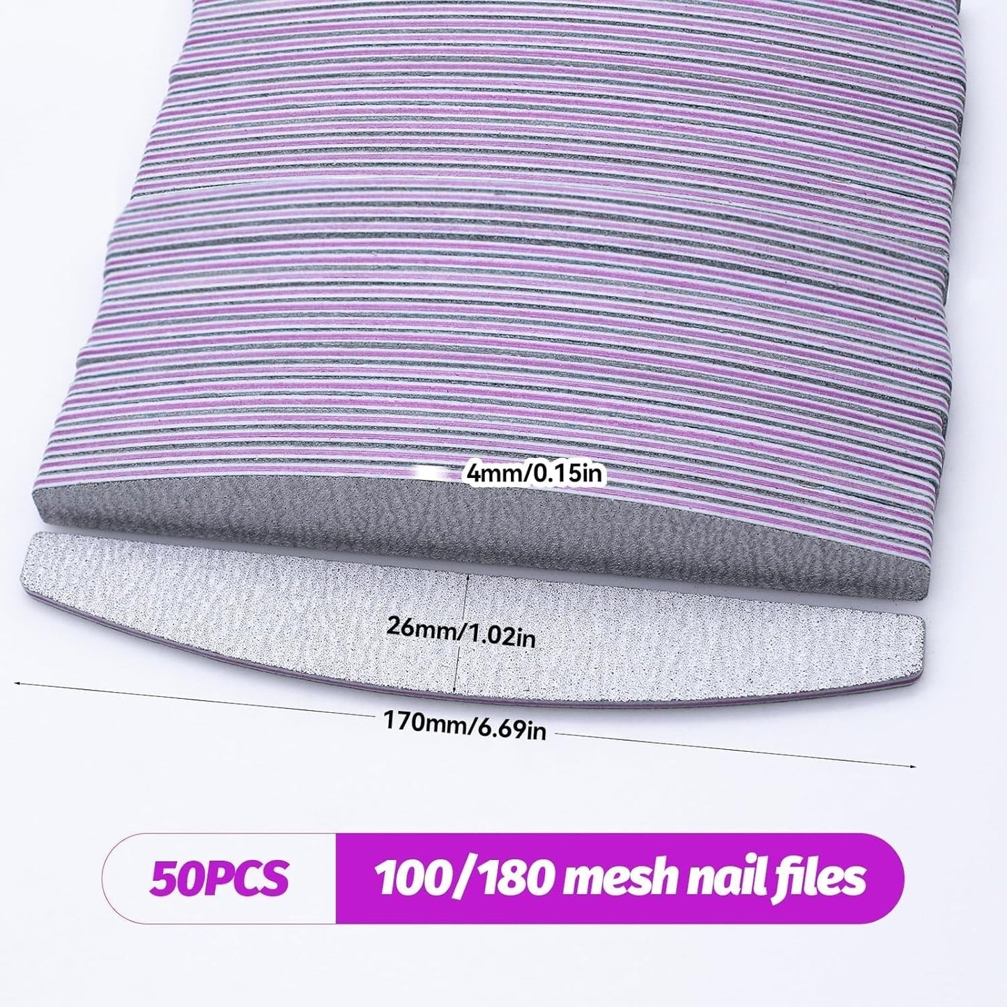 50 Stück Nagelfeile 100/180, Halbmond Nagelfeilen Für Gelnägel, Doppelseitige Nagelfeilen Set, Pilnik do paznokci, Grit Jednorazowy pilnik do paznokci Für Nagelstudios DIY Nail Art Zuhause, Weiß