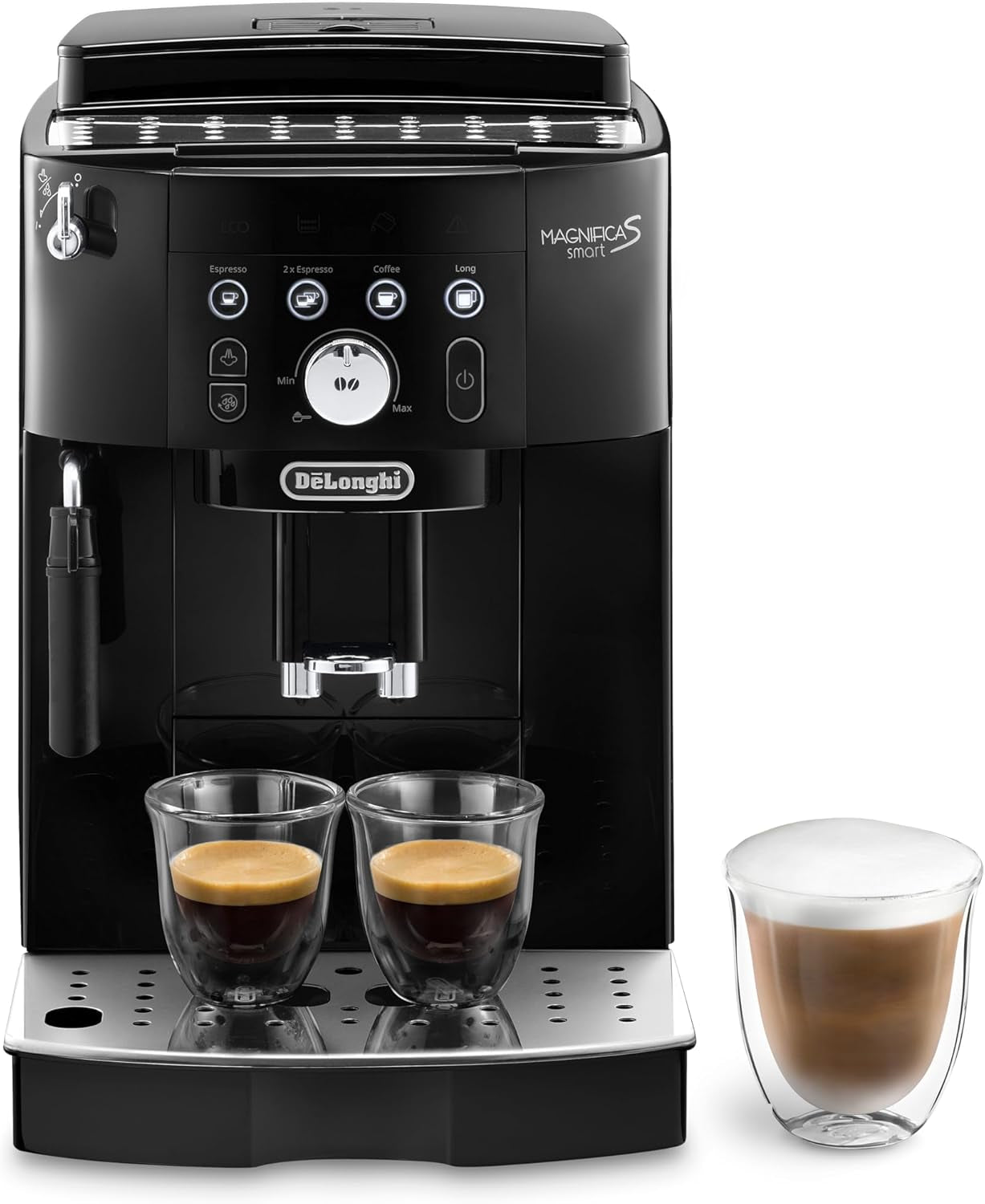De'Longhi Magnifica S Smart ECAM 230.13.B W pełni automatyczny ekspres do kawy ze spieniaczem mleka do cappuccino, espresso, kawy i dużej kawy, przyciski bezpośredniego wyboru i pokrętło, funkcja 2 filiżanek, czarny