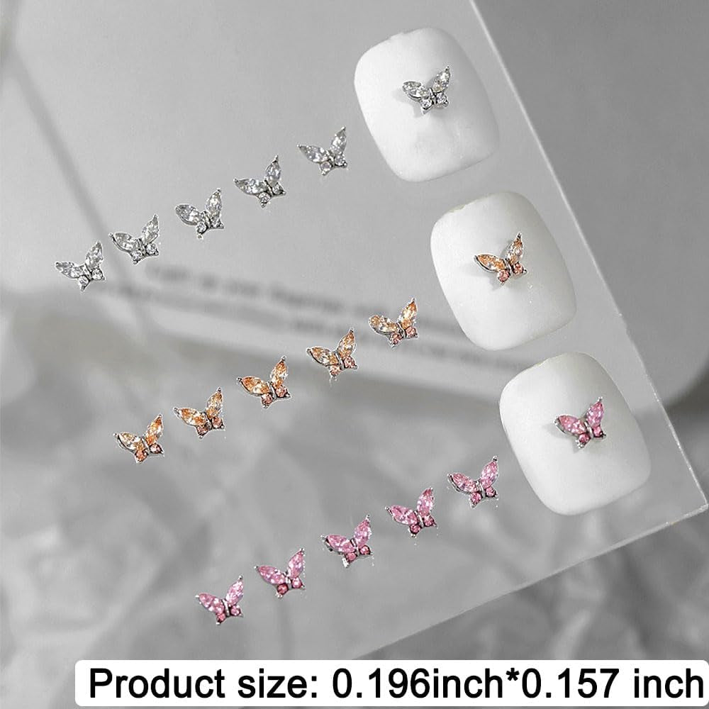 Mini motyl cyrkon breloczki do paznokci Y2K biały szampański różowy Rhinestone kryształowy breloczek motylkowy paznokcie 3D motylkowy wzór paznokci breloczki motylkowe paznokcie dekoracje zdobienie paznokci breloczki akcesoria do paznokci