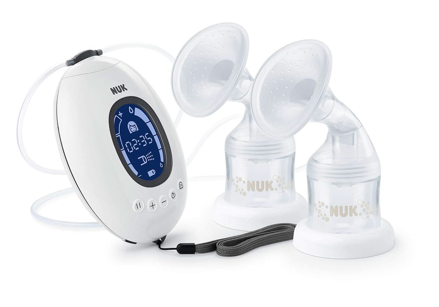 Podwójny laktator elektryczny NUK Nature Sense | Z baterią, wyświetlaczem LCD 2 pojemniki na mleko matki o pojemności 150 ml Akcesoria Żywność i karmienie piersią Bebe Naty Shop Podwójny laktator
